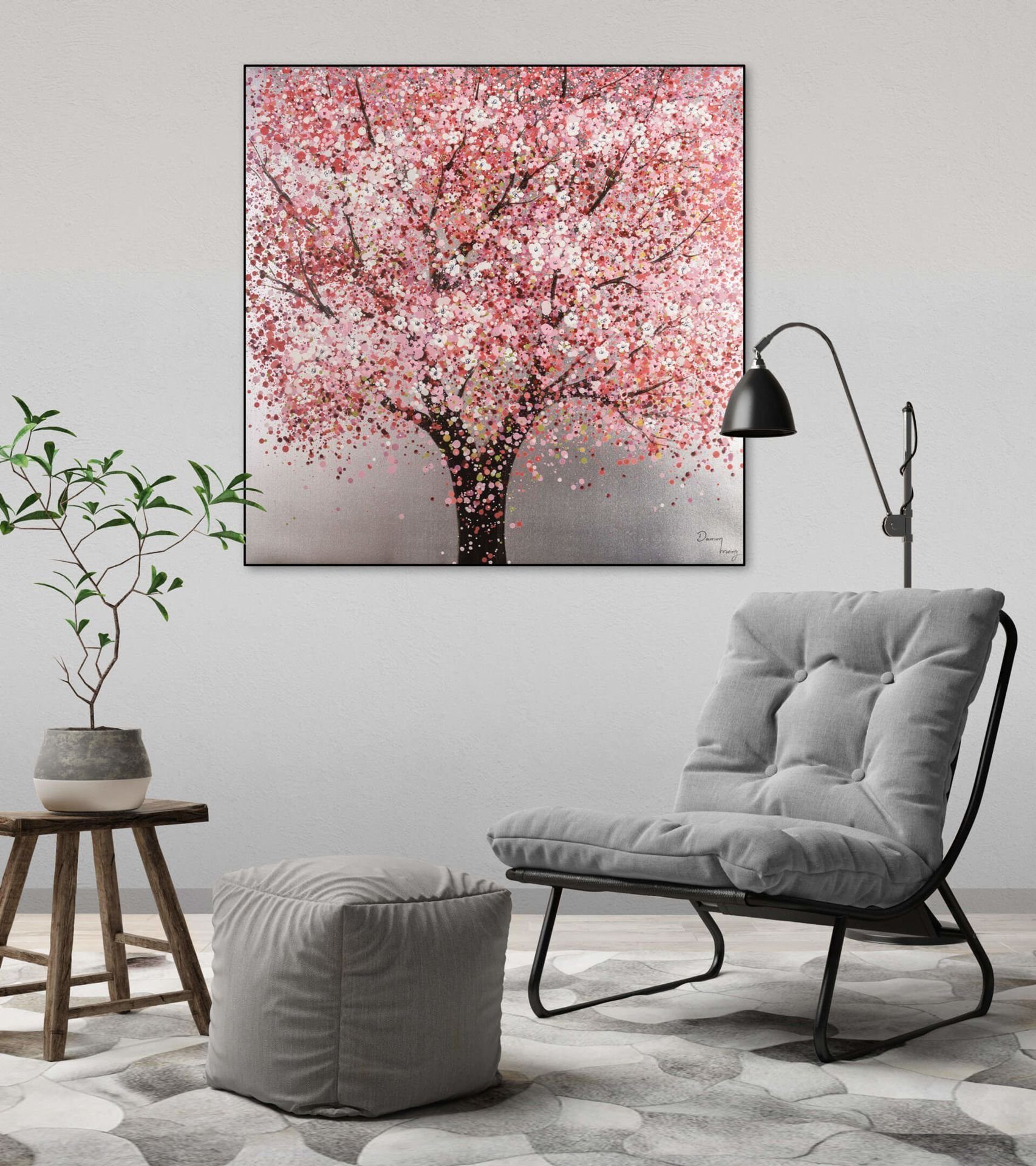 KUNSTLOFT Gemälde Kirschblütenzauber HANDGEMALT cm, 100% Leinwandbild 80x80 Wandbild Wohnzimmer