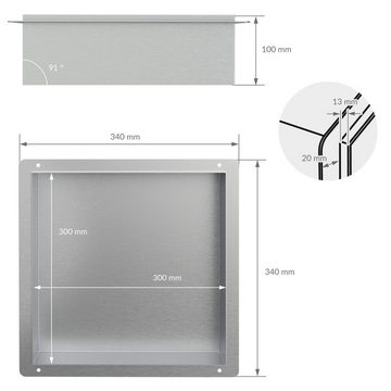 LuxeBath Duschwand Wandnische Einbauregal Duschablage Einzelregal, Edelstahl, Edelstahl 30x30x10cm Silber Flexibler Einbau Befliesbar Badutensiliena