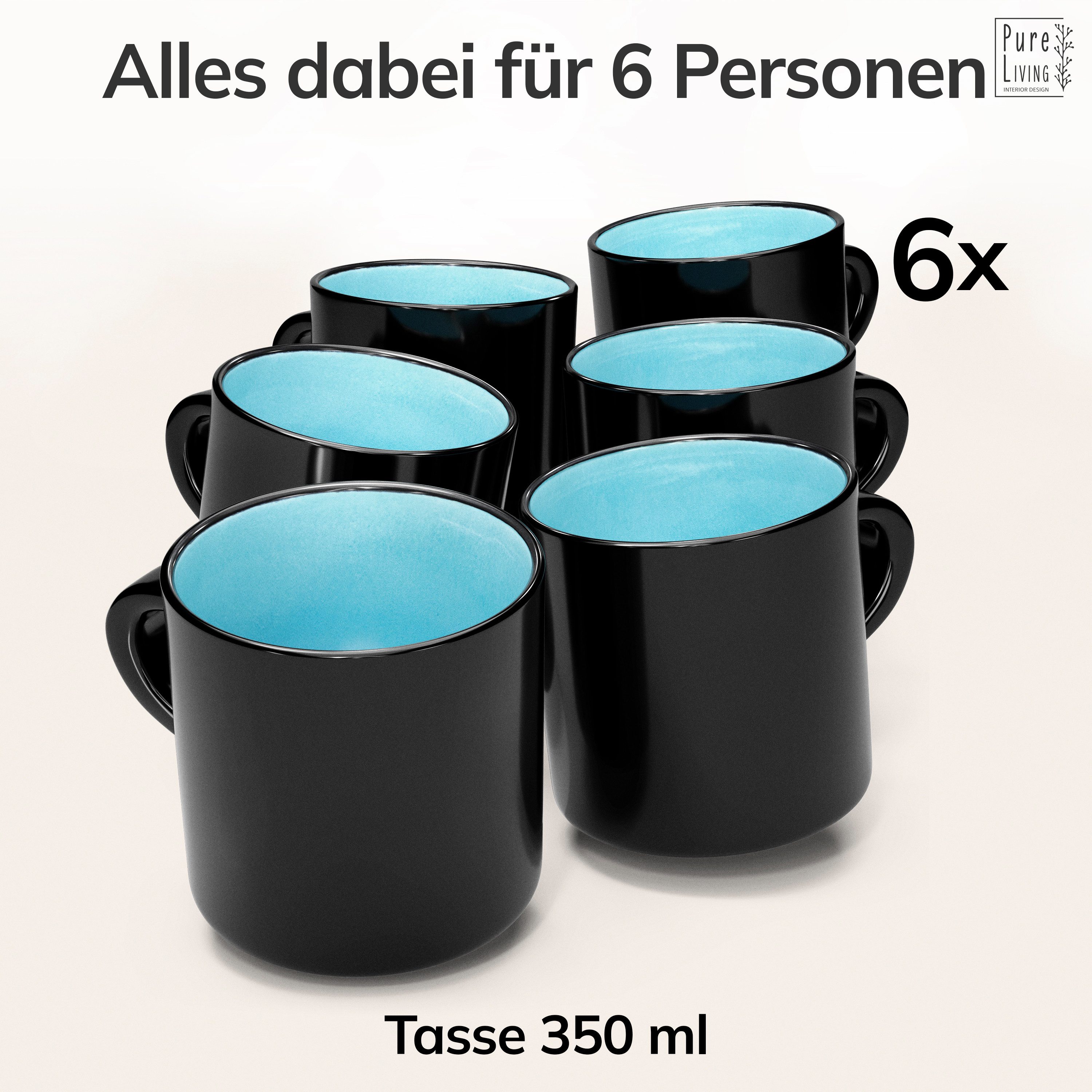 PURE LIVING INTERIOR DESIGN Geschirr-Set Ibiza Becher, 6er-Set, 350 ml, Aquamarin, Steingut (6-tlg), 6 Personen, Steingut – Bild 5 von 5