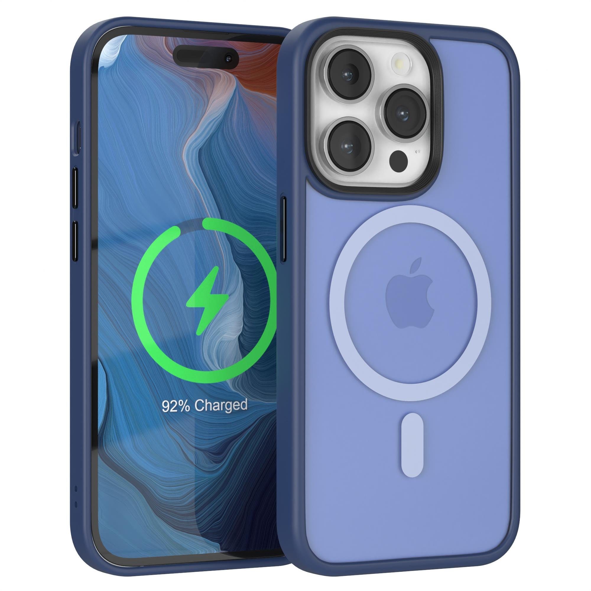 EAZY CASE Handyhülle Outdoor Case MagSafe Matt für Apple iPhone 14 Pro 6,1 Zoll, Handyhülle stoßfest Silikon Softcase Outdoorcase kratzfest Dunkelblau