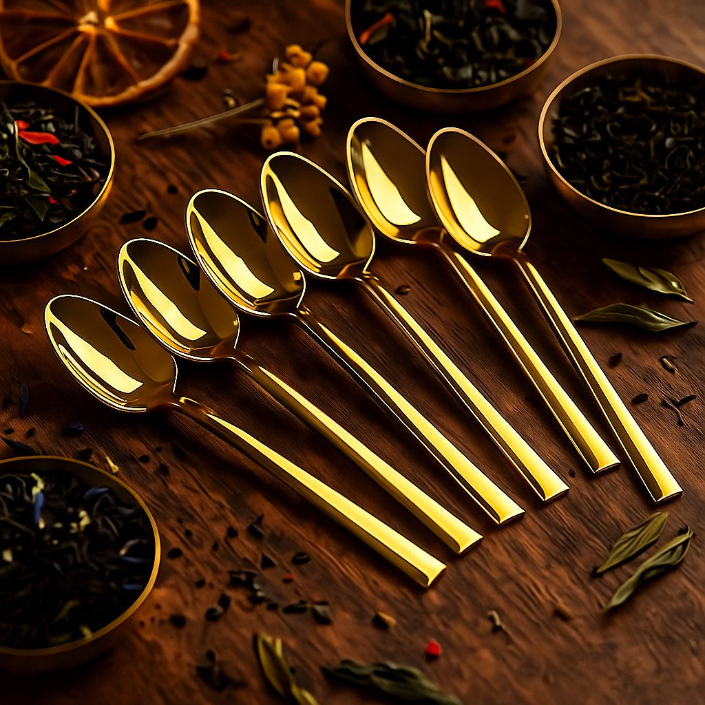 Jungengel Teelöffel Luxus Gold Serie 6-Teilig 11cm Spülmaschinenfest Titanbeschichtet (6 Stück), Hitzebeständig, Spülmaschinenkomform, Modern