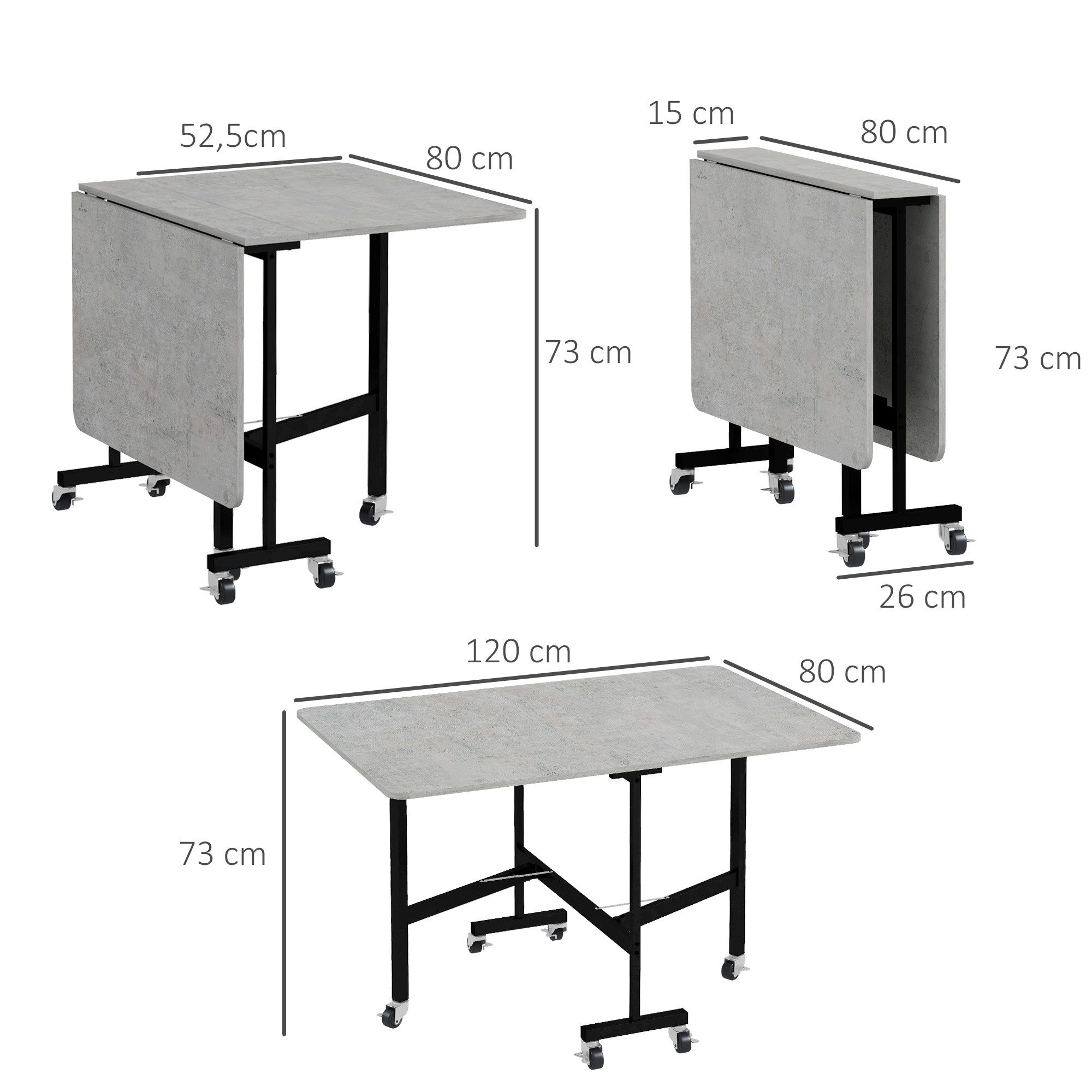 HOMCOM Klapptisch Esstisch Küchentisch für 4-6 Personen, Stahlbeine (Set, 1-St., 1 Tisch), Platzsparend, klappbar, mit Rollen