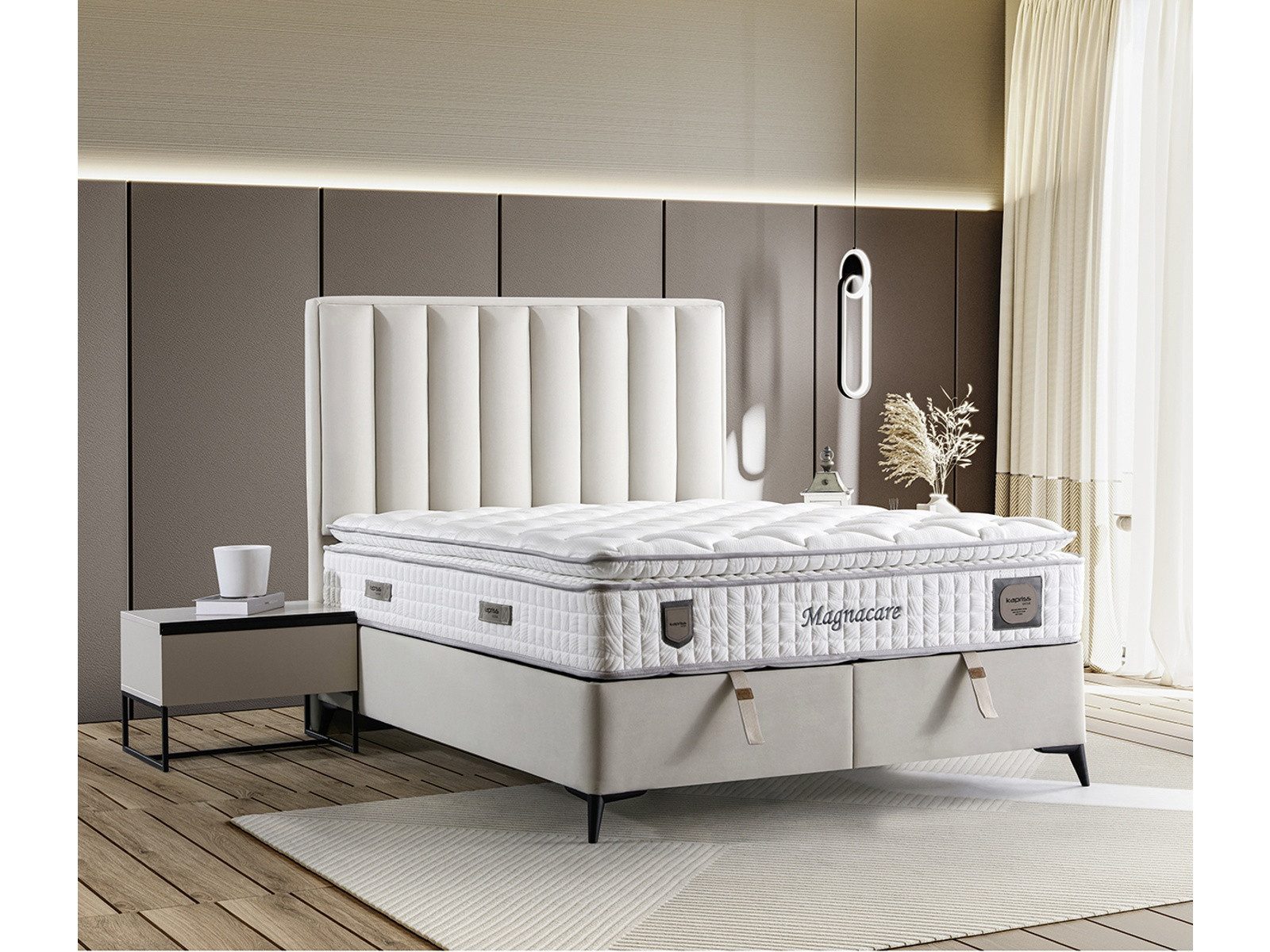 Villa Möbel Boxspringbett Magnecare (Bett (ohne Matratze), Liegefläche 160x200), Bettkasten mit XXL Stauraum und Gasdruckfedern für einfache Handhabung – Bild 2 von 5