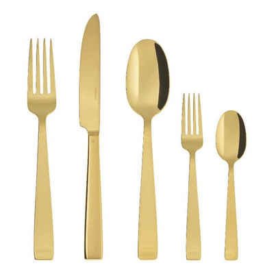 sambonet Besteck-Set Flat Edelstahl/PVD Gold Besteck 30-tlg. (30-tlg), 6 Personen, Edelstahl, Vollheftmesser