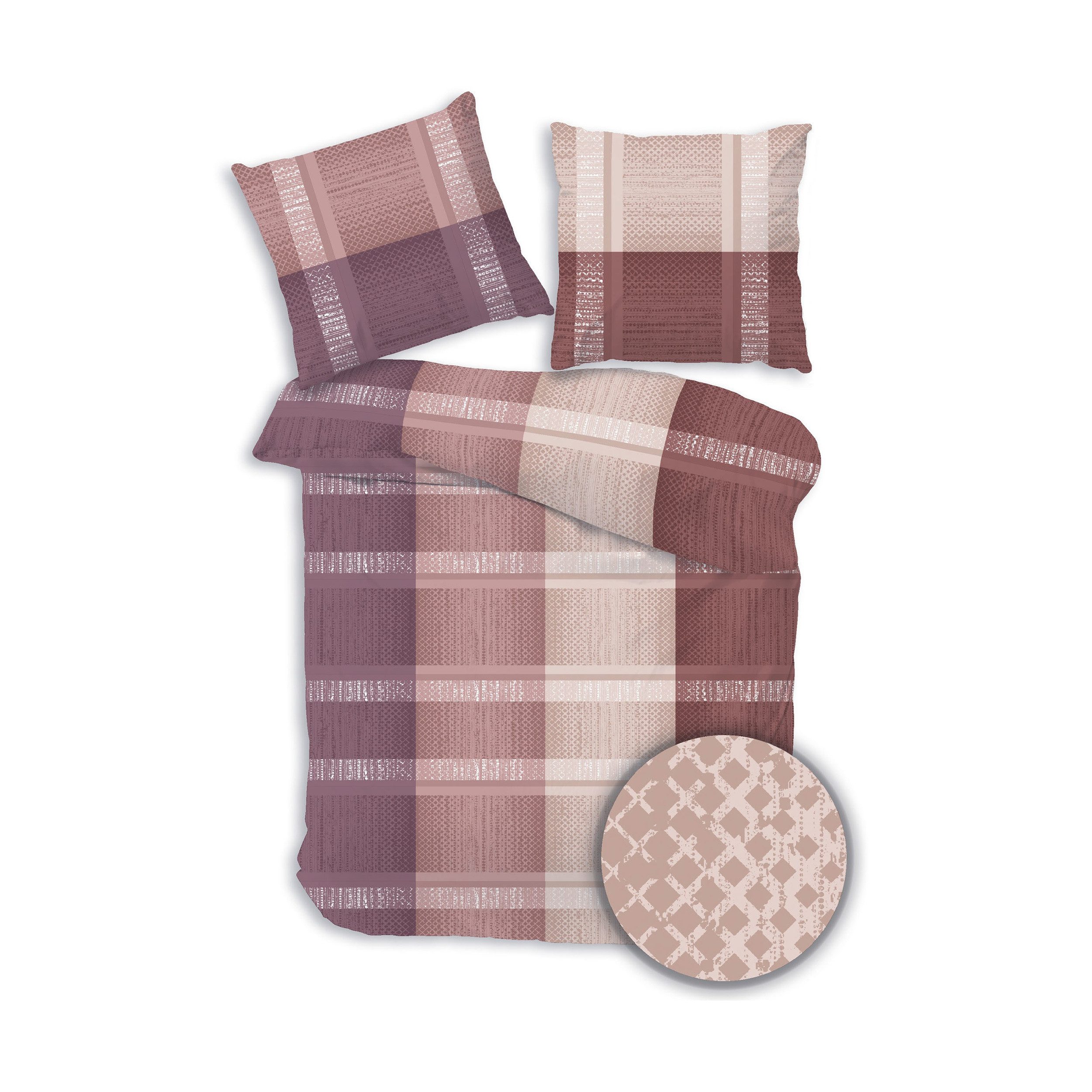 DOBNIG Bettwäsche Flanell, Flanell, 2 teilig, Karo, aubergine, rosa