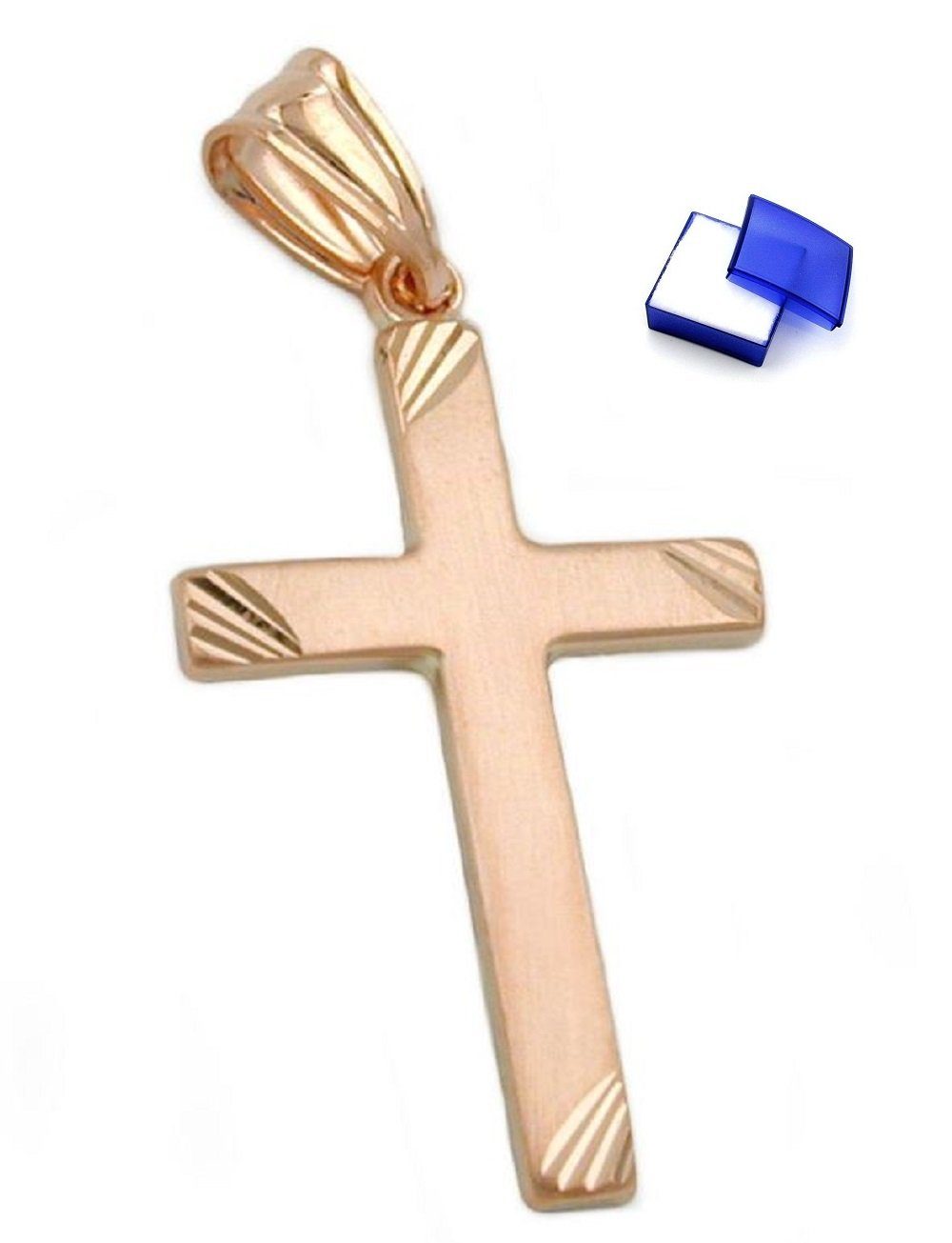 unbespielt Kreuzanhänger Anhänger Kreuz matt-diamantiert 375 Rotgold 26 x 16 mm kl.Schmuckbox, Goldschmuck für Damen und Herren