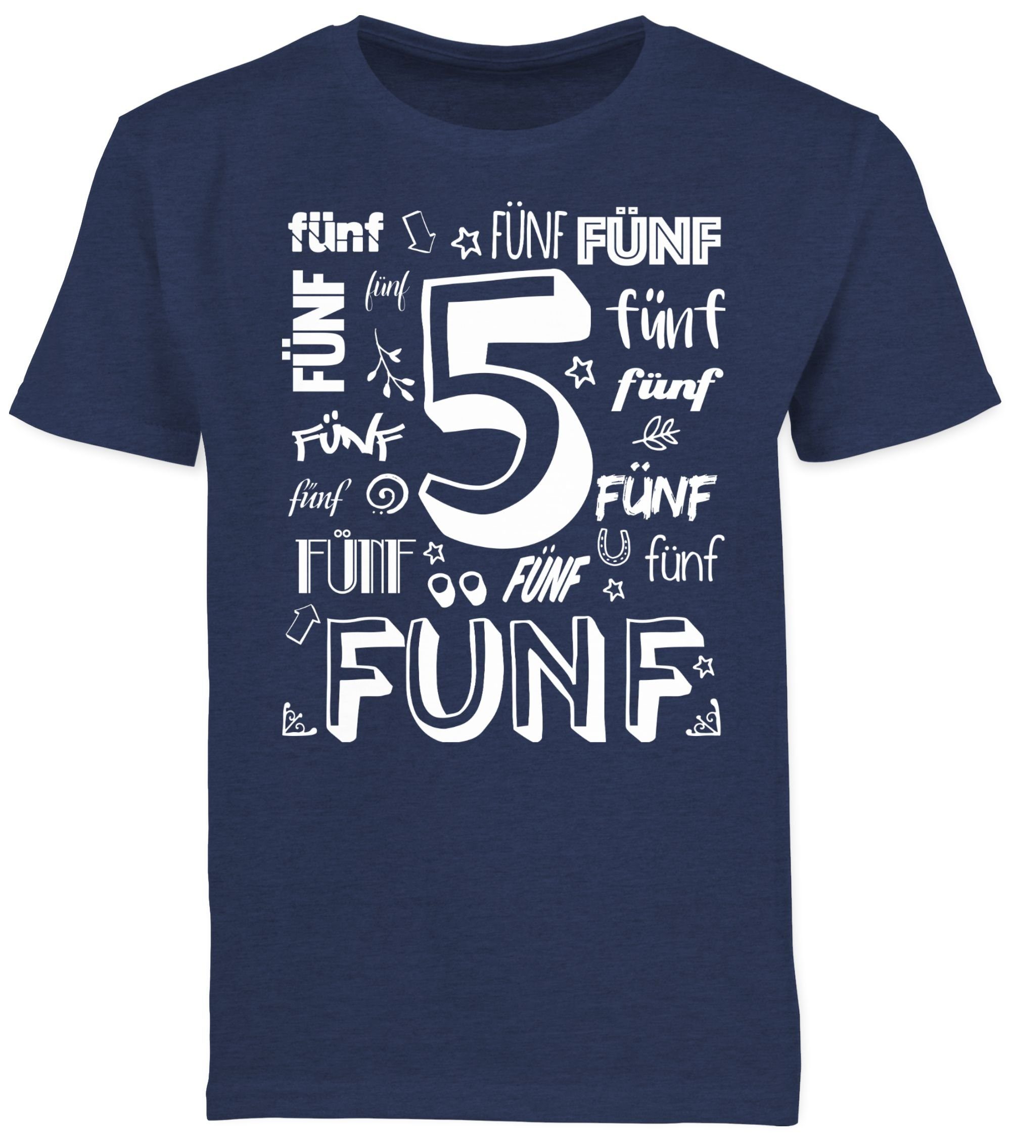 T-Shirt Fünfter Shirtracer 3 Zahlen 5. Meliert Geburtstag Dunkelblau