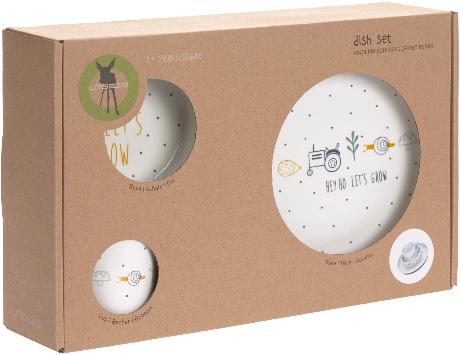 LÄSSIG Kindergeschirr-Set Garden Explorer, Traktor (3-tlg), 1 Personen, Porzellan, Silikon, rutschfest