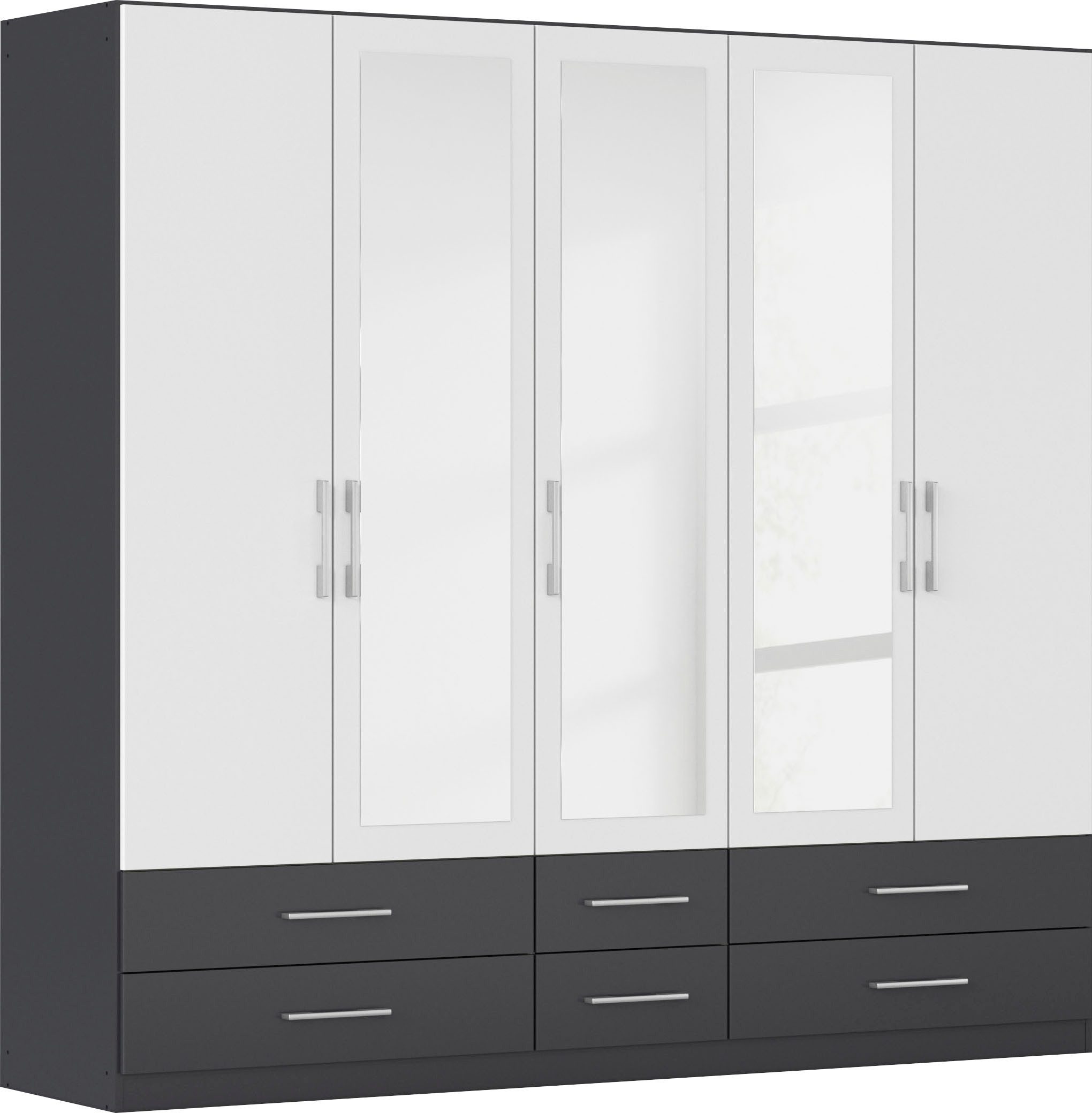 rauch Kleiderschrank Schrank Garderobe Wäscheschrank HERSBRUCK in 2 Breiten (Breiten: 226 oder 271 cm, Höhe 210 cm) mit 6 großzügigen Schubladen sowie Spiegeltüren MADE IN GERMANY