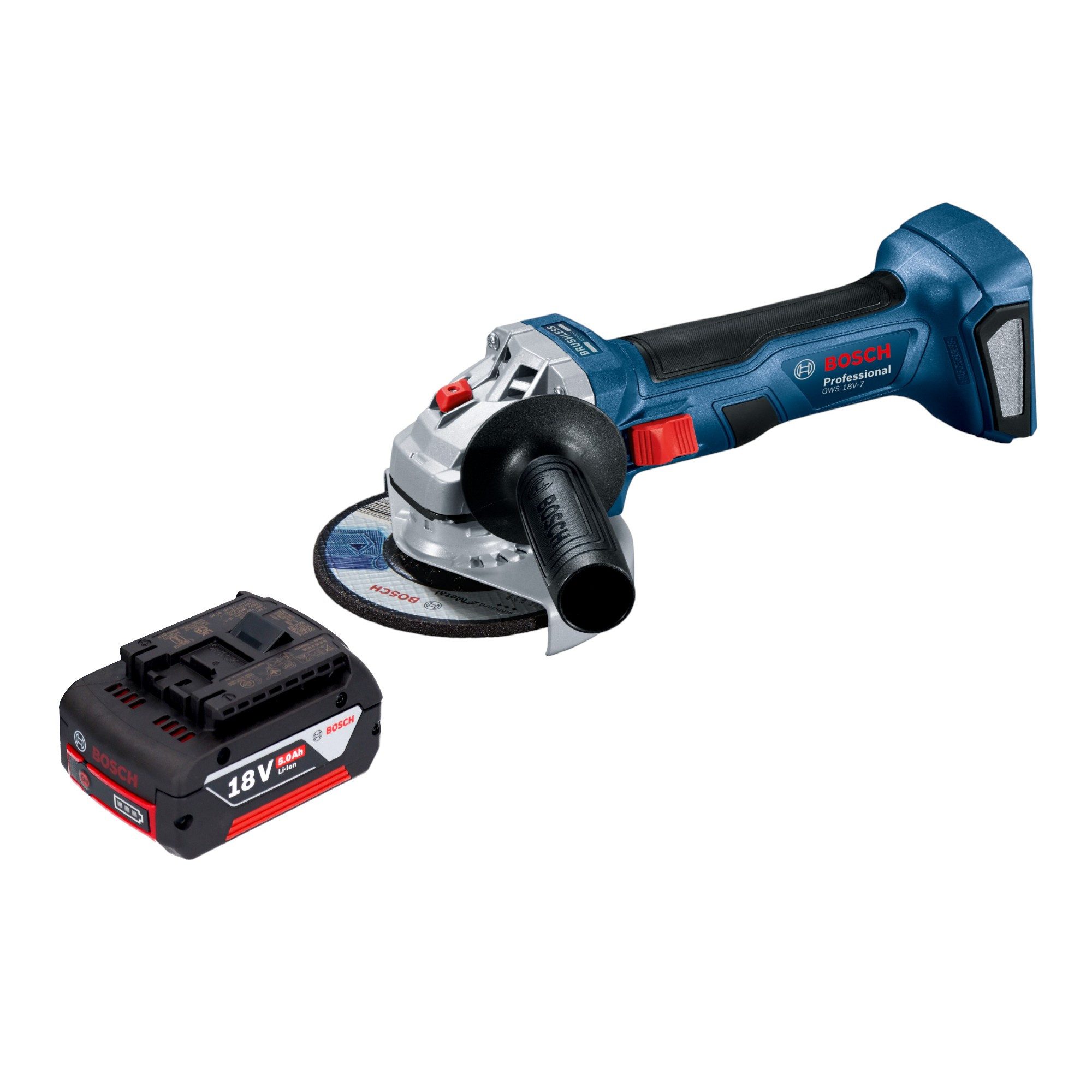 Bosch Professional Akku-Winkelschleifer GWS 18V-7 Professional 18 V 115 mm + 1x Akku 5,0 Ah - ohne Ladegerät