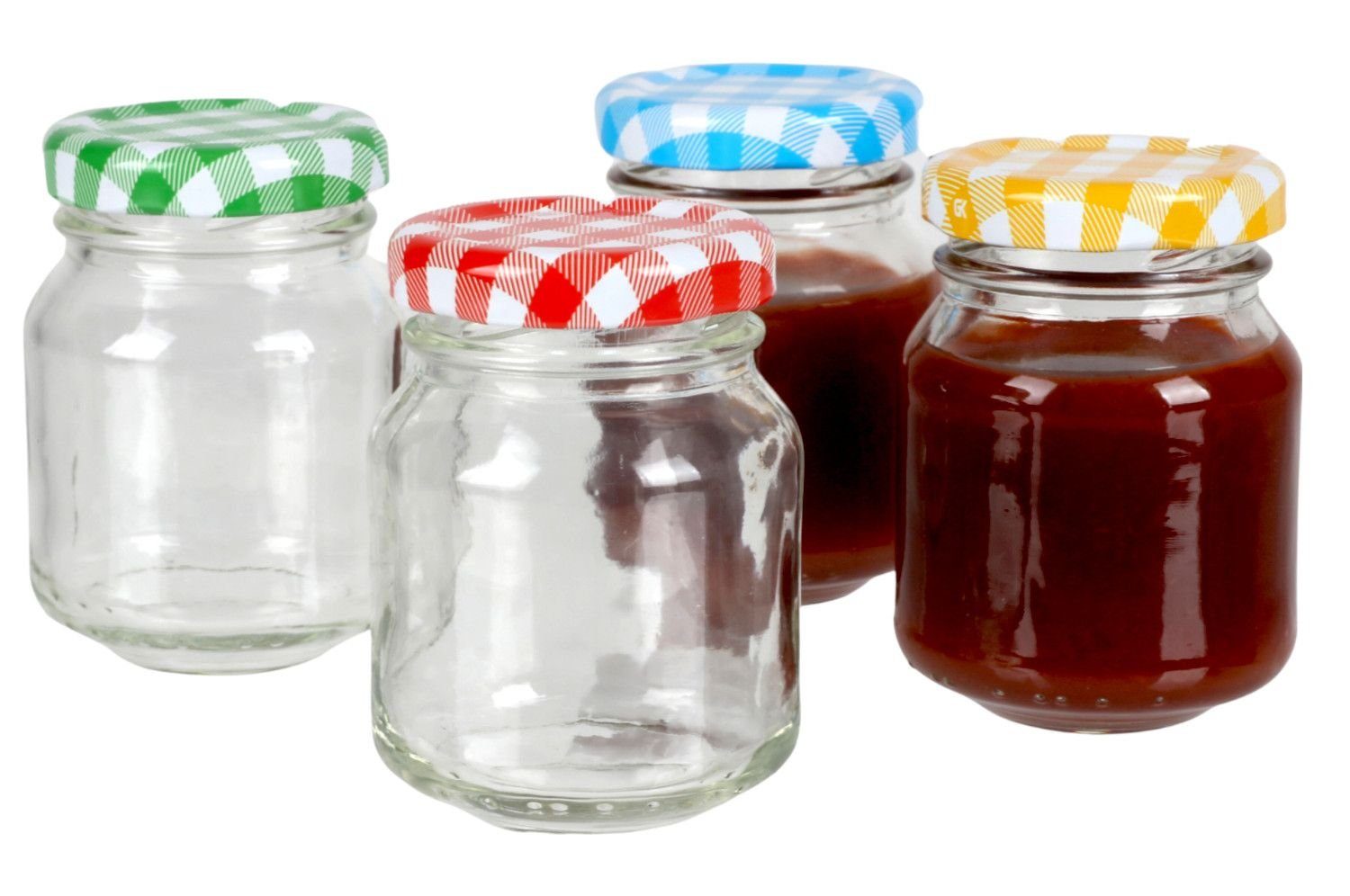 BURI Vorratsdose Mini-Marmeladengläser 4er-Set 80ml Einmachglas Glas Probiergläschen bunt