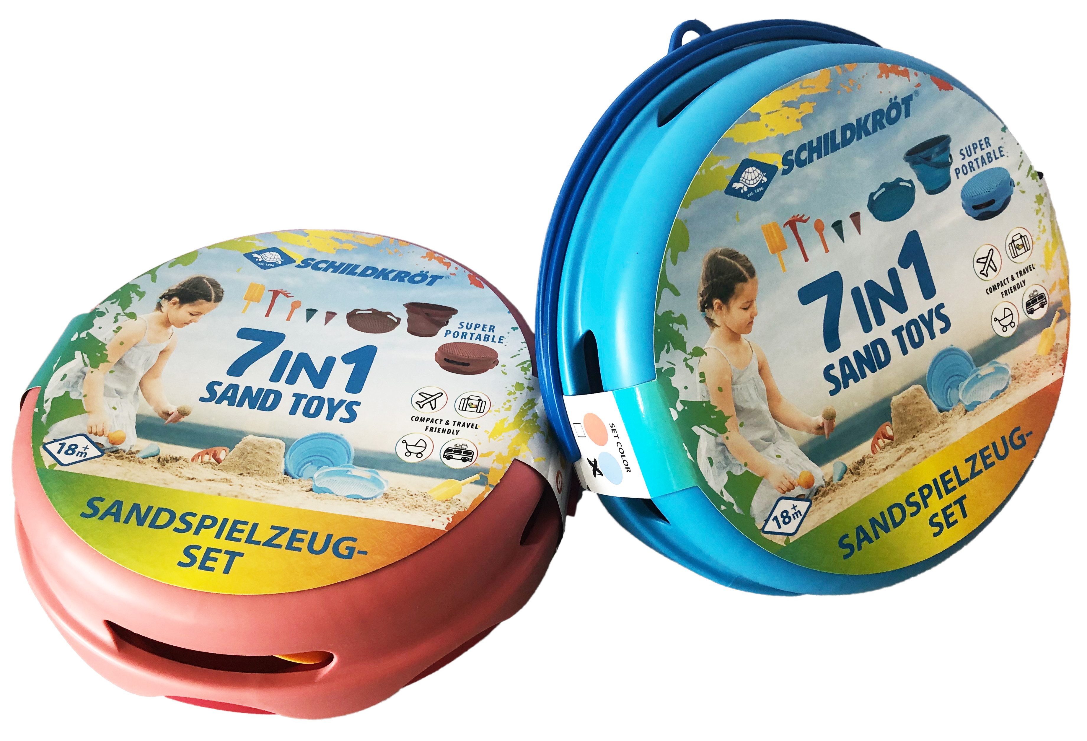 MTS Falteimer Donic Schildkröt Falteimerset 7 in 1 Sand Toys blau rosa 2fach sortier