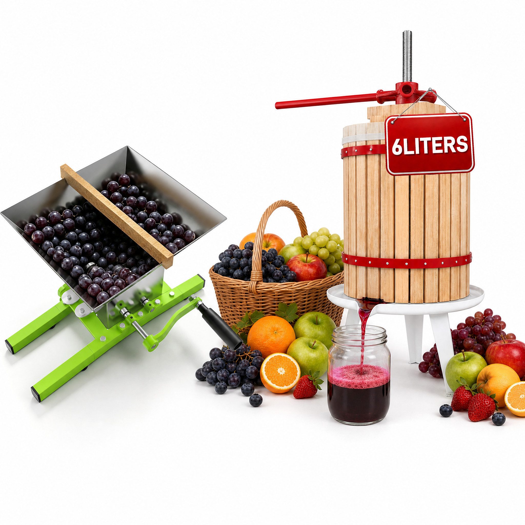 FIVMEN Entsafter Obstpresse Manuelle Fruchtpresse aus Buchenholz inkl. Presstuch, Weinpresse Saftpresse Maischepresse Obstmühle