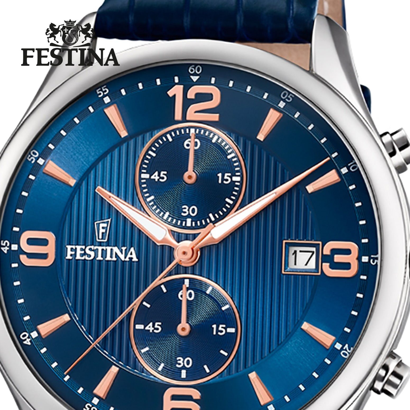 Festina Quarzuhr Festina Herren Uhr F6855/6 Sport Analog, Lederarmband Herren Armbanduhr blau rund