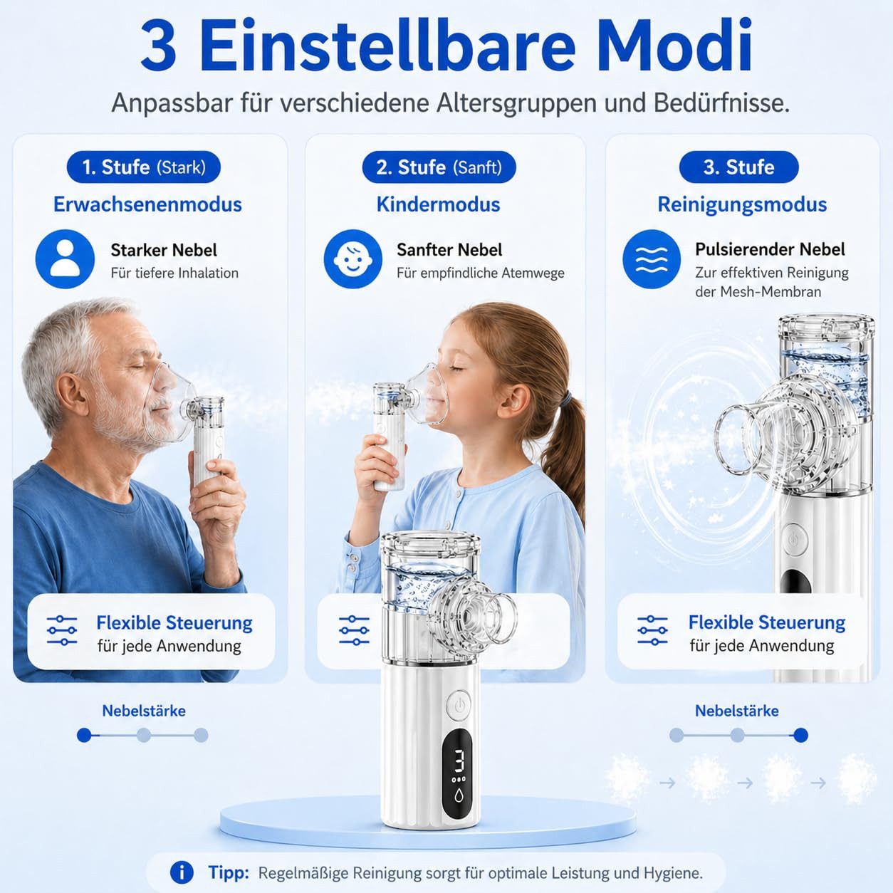 AIBISTAR Inhalationsgerät Digitaler Mesh-Vernebler, 3 Stufen, leise, tragbar, USB-C, Elektrischer Inhalator für Kinder und Erwachsene mit LED-Bildschirm