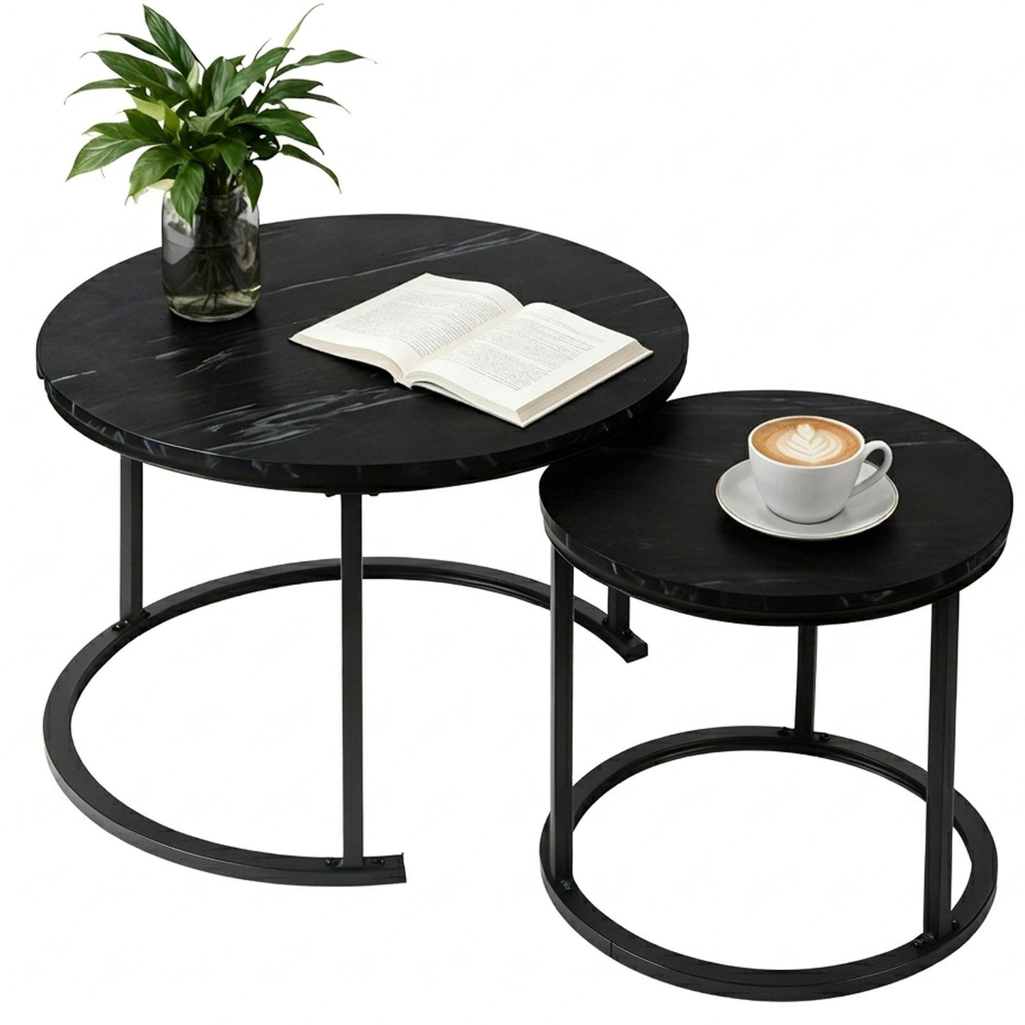BIGTREE Couchtisch Wohnzimmertisch Set Rund Wohnzimmer Tisch (2-St., 2er-Set), 70x70x45 cm und 50x50x40 cm
