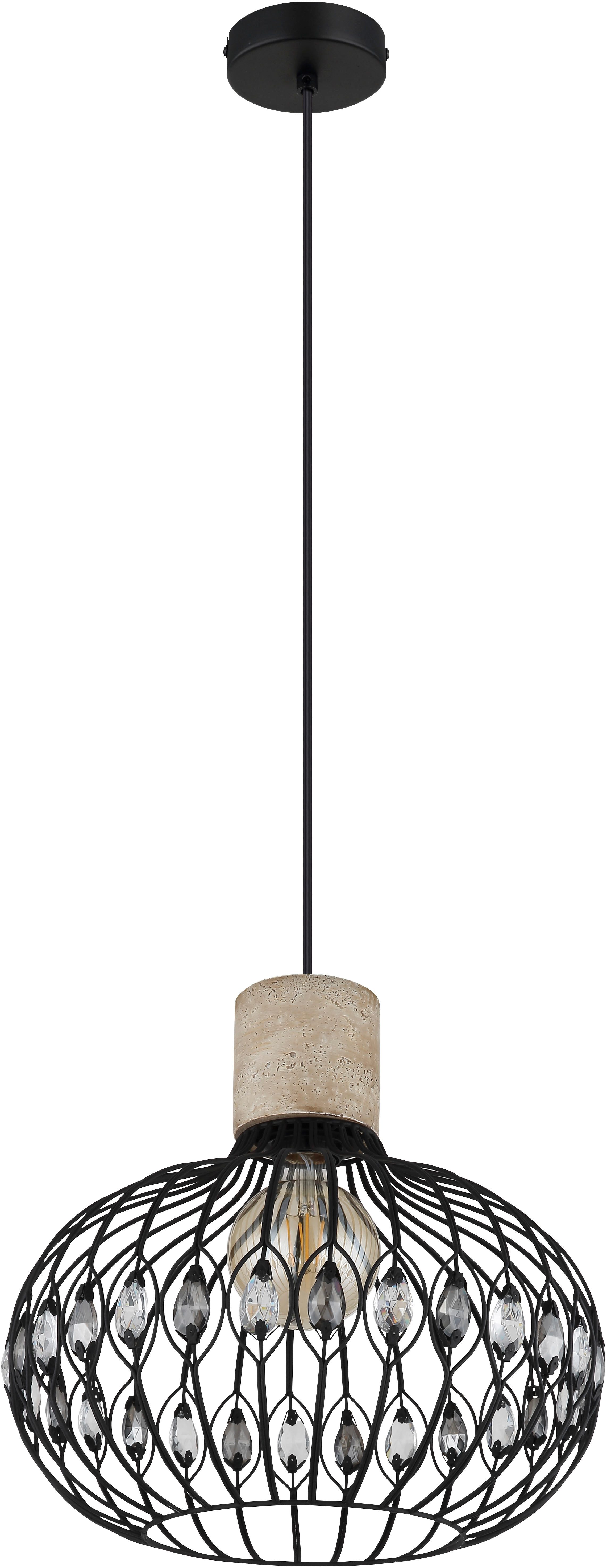 GLOBO LIGHTING Hängeleuchte DORTHY, Leuchtmittel wechselbar, Schwarze Hängeleuchte mit Travertine Stein und Kristallen