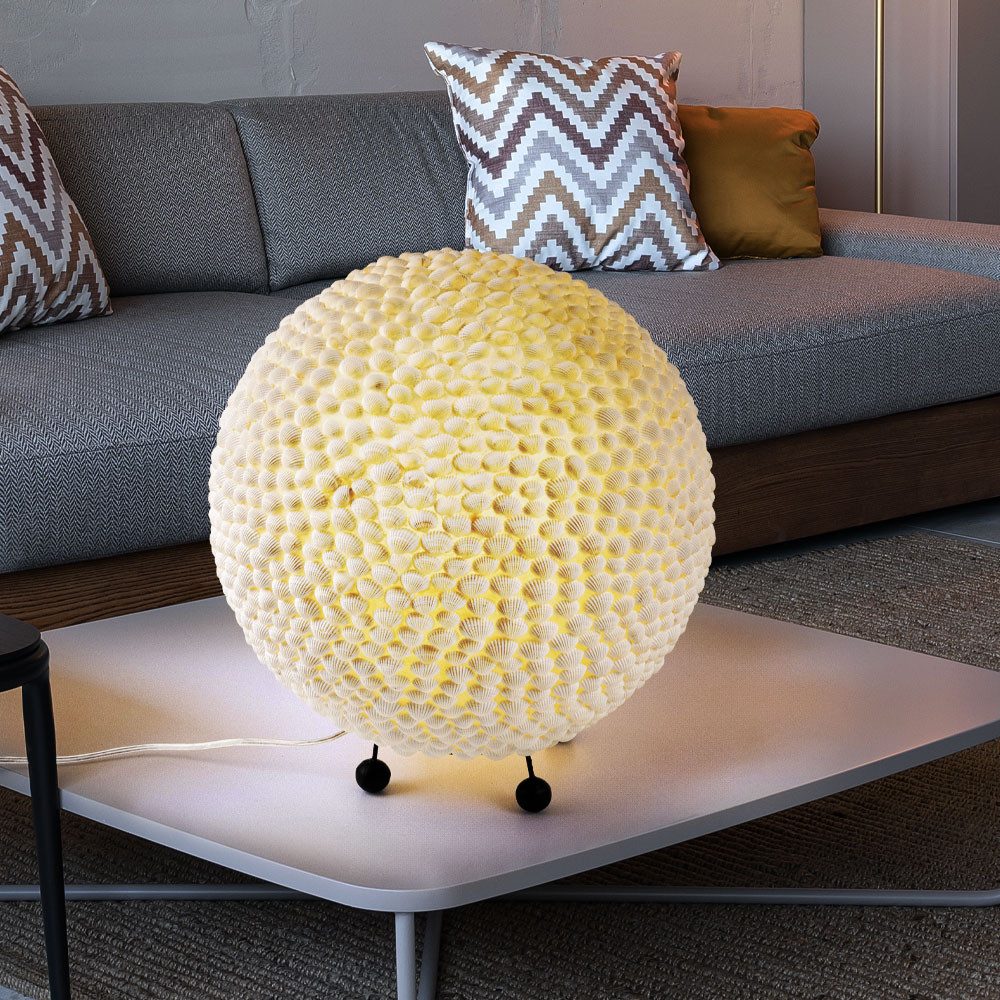 GLOBO LIGHTING LED Tischleuchte, Leuchtmittel inklusive, Tischleuchte Beistelllampe RGB LED Muschel weiß Kugel Fernbedienung