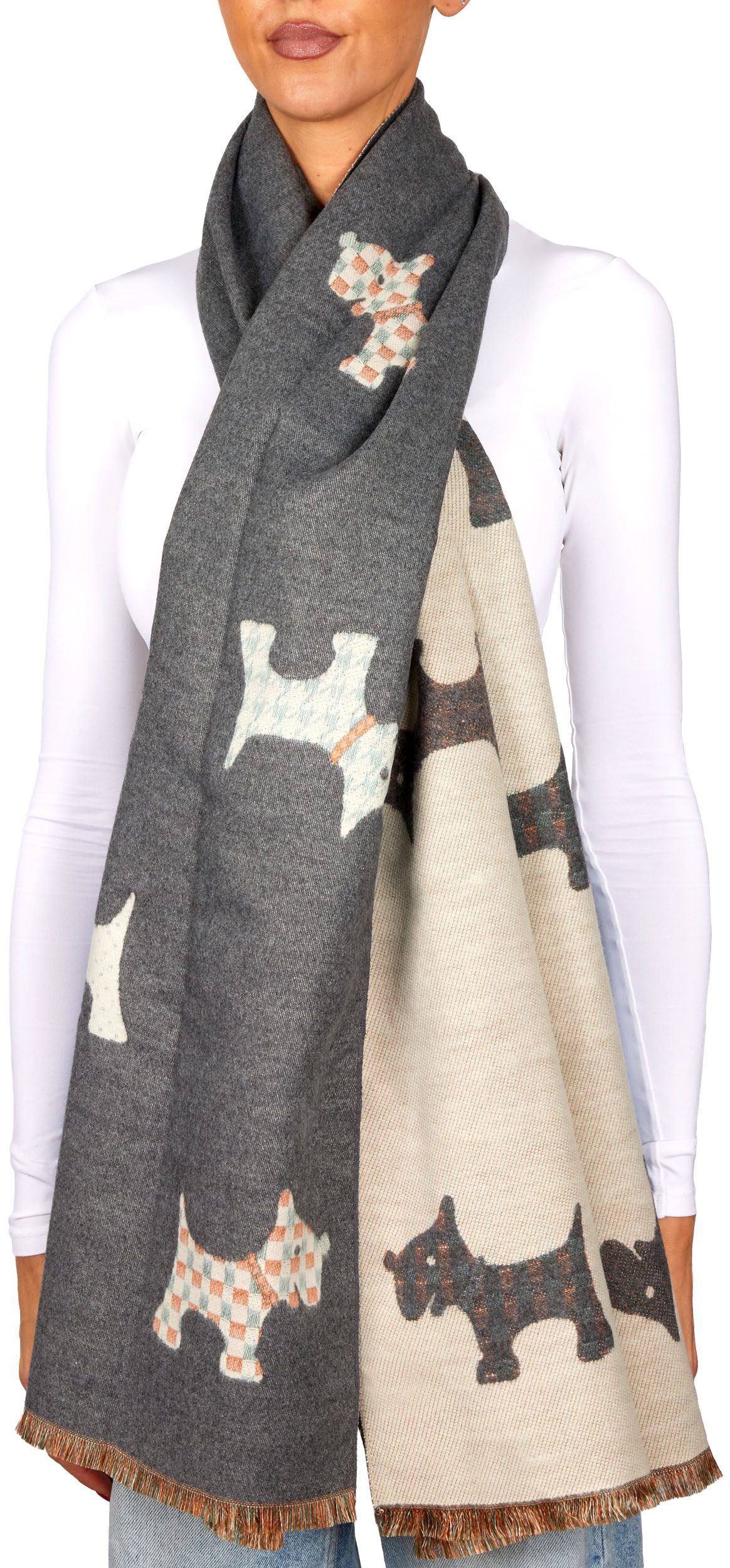 BRUBAKER Schal Cashmirillo Damen Schal mit Hunde Muster - Warm und Kuschelig, (Herbstschal Winterschal, 1-St. Weiches Kaschmir-Gefühl), Damenschal für Herbst und Winter