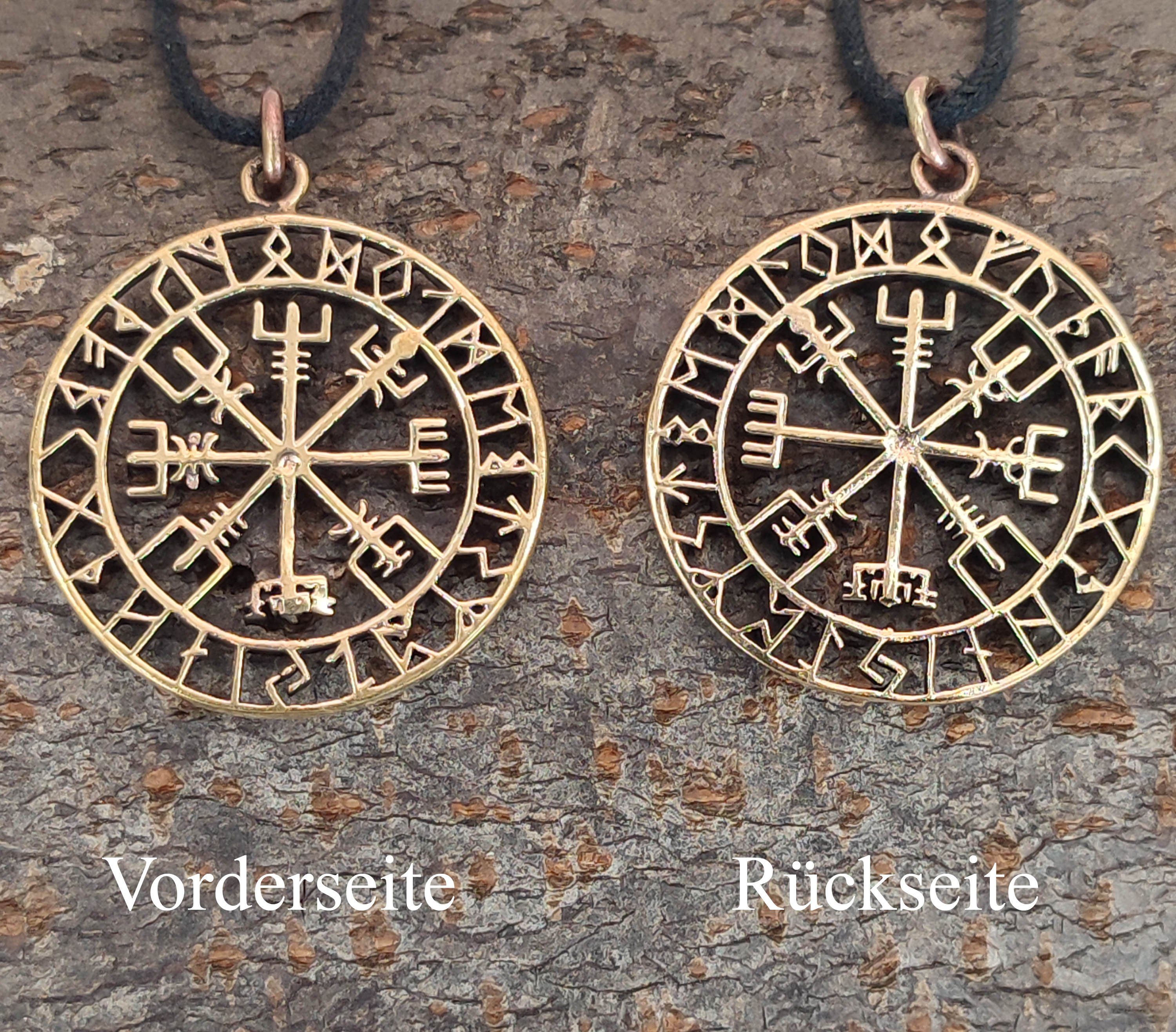 Weg Anhänger Wikinger Bronze Wikingerkompass of Runen Band Leather Kiss Kettenanhänger Vegvisir Kompass