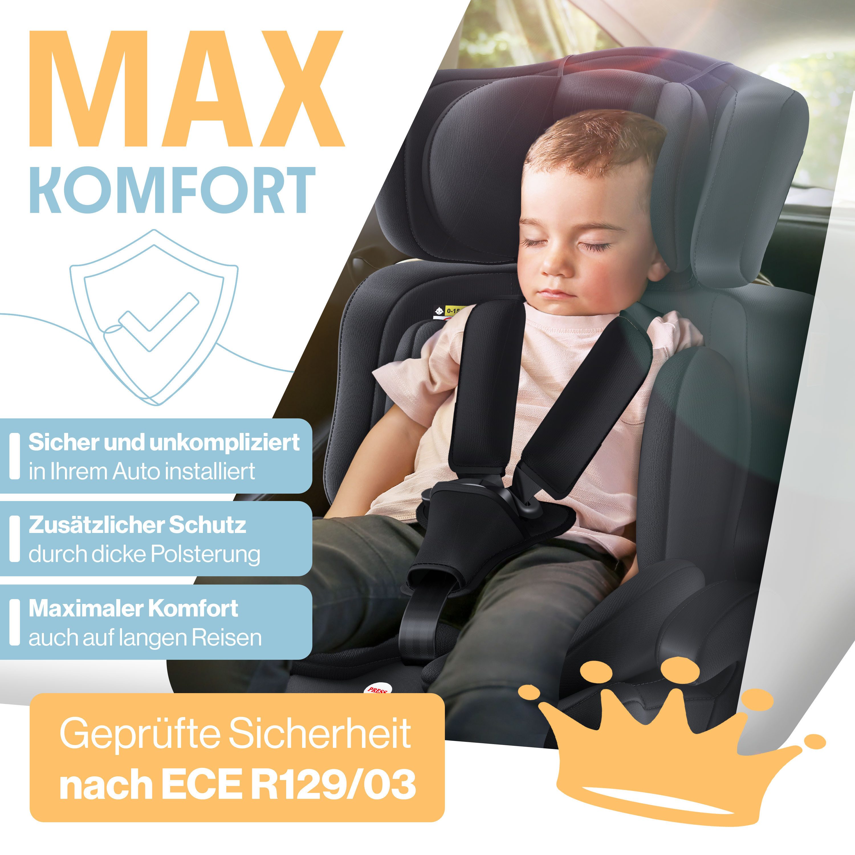 KIDIZ Autokindersitz 9-36kg Körpergewicht & 76-150cm Körpergröße, wächst mit ihrem Kind, bis: 1-12 Jahre, Geprüft & Zugelassen nach ECE R 129/03 – Bild 5 von 5