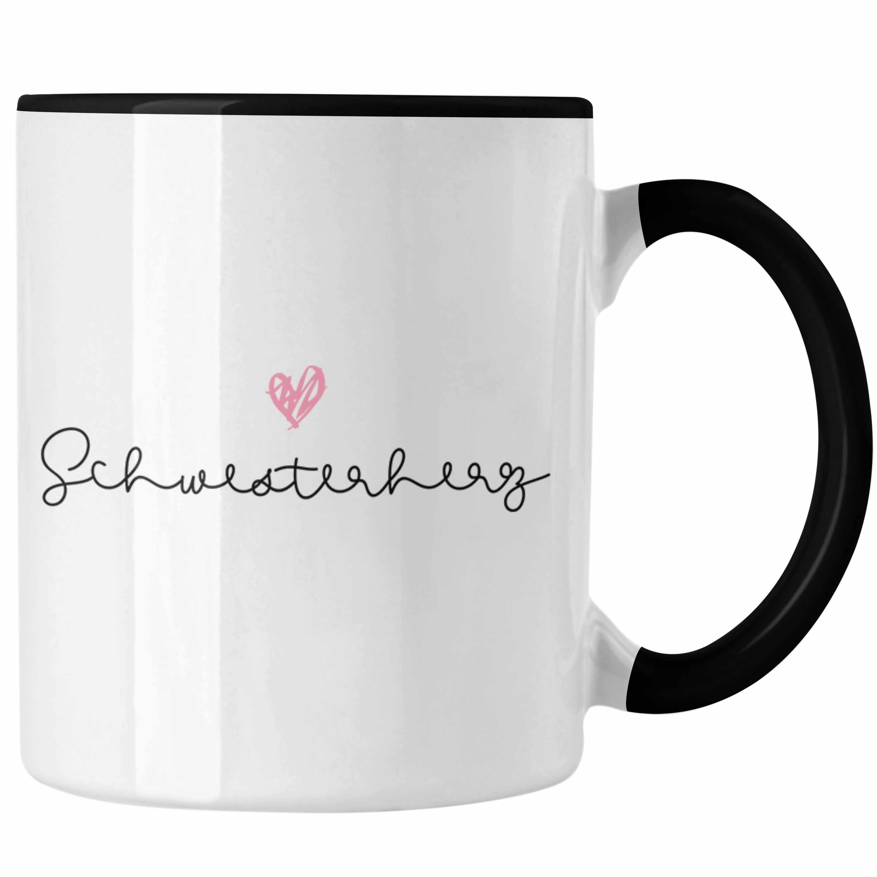 Trendation Geschenkidee Beste Tasse Geschenk Geburtstag Tasse -Schwesterherz Schwester Schwester Schwarz für Trendation