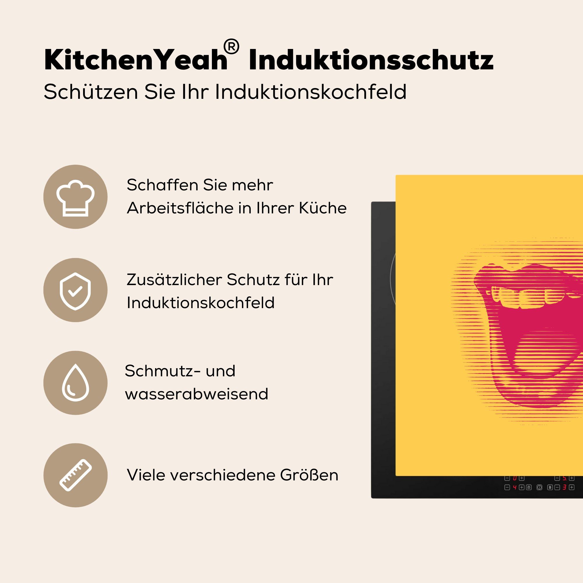 küche Vinyl, (1 tlg), Ceranfeldabdeckung, MuchoWow Arbeitsplatte für Pop-Art-Mund, Herdblende-/Abdeckplatte 78x78 cm,