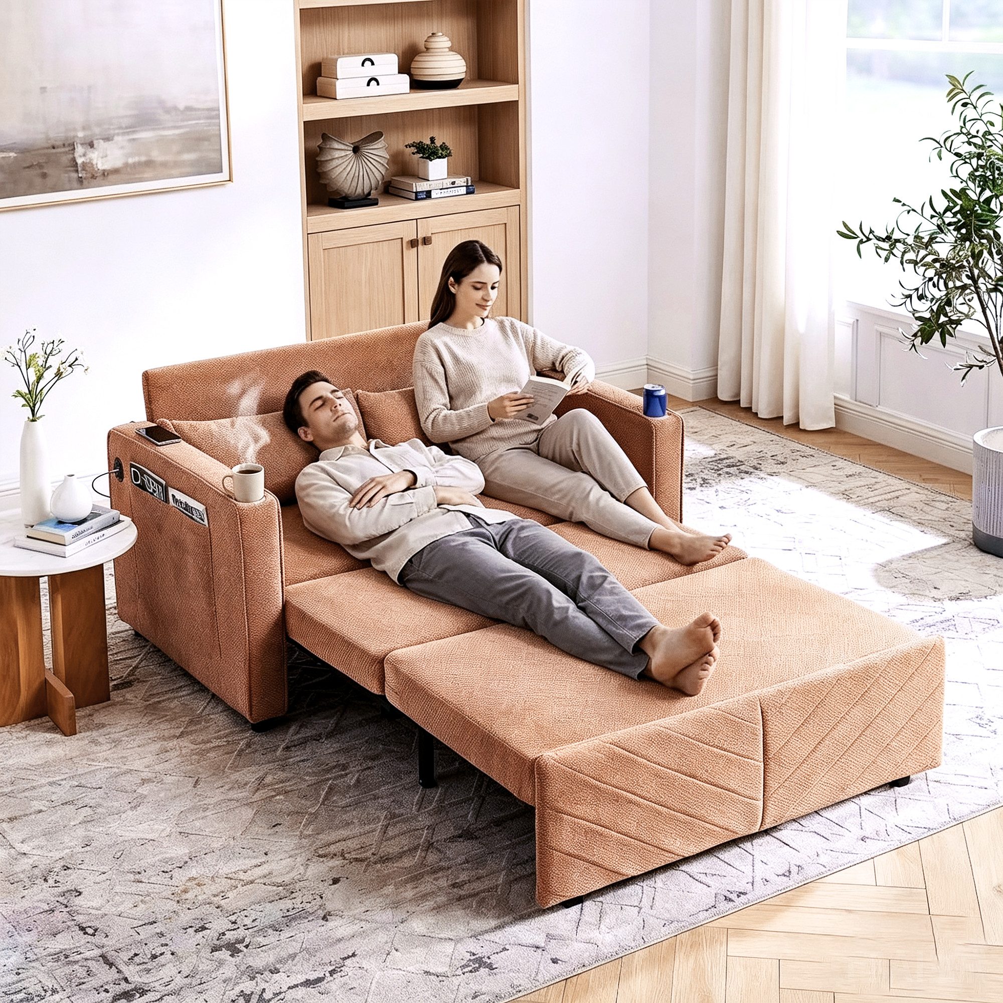 Schlafsofa 3-in-1 Schlafsessel ausziehbar, 2-Sitzer Sofa mit Schlaffunktion