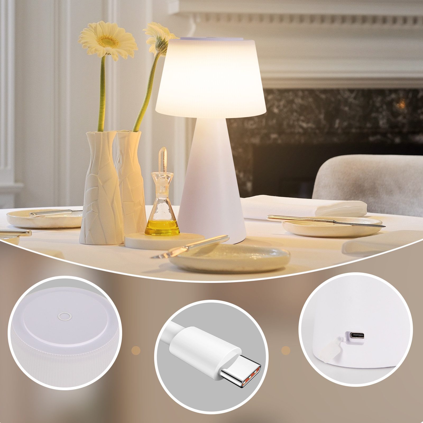 ZMH LED Tischleuchte Kabellos 3600mhA Dimmbar Tischlampe Modern Wohnzimmer günstig online kaufen
