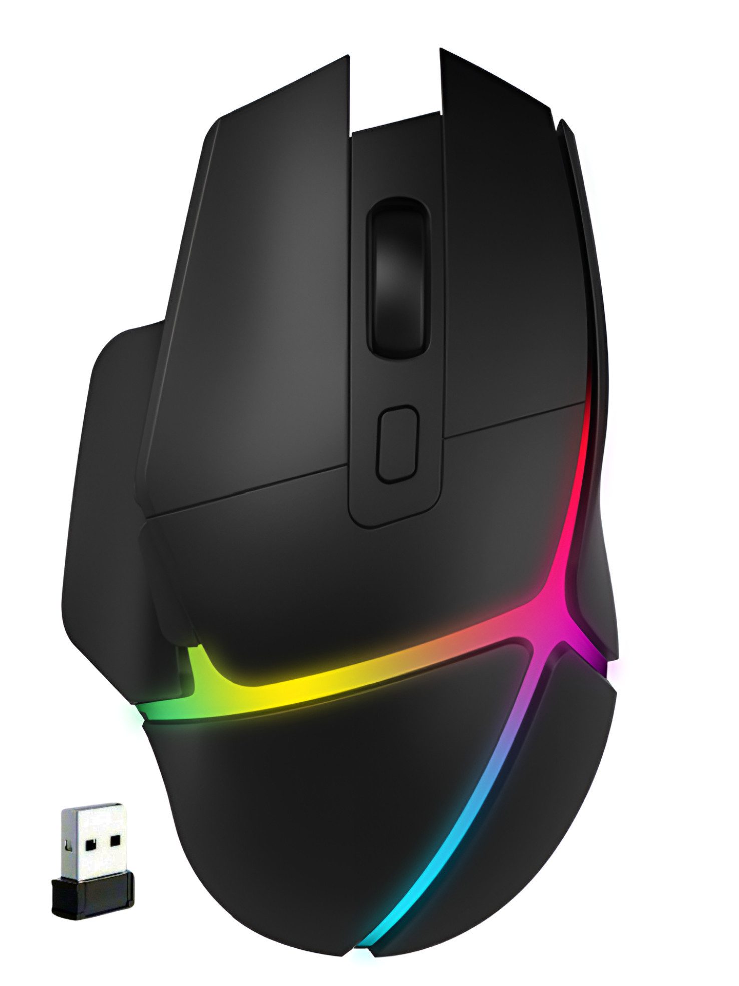 S&T Design Bluetooth Gaming Maus Kabellos RGB Ergonomisch Funk 2.5G Schwarz Gaming-Maus (Funk, Bluetooth, 7200 dpi, Plug & Play (LAUT) Daumenablage 90g Leicht Groß)