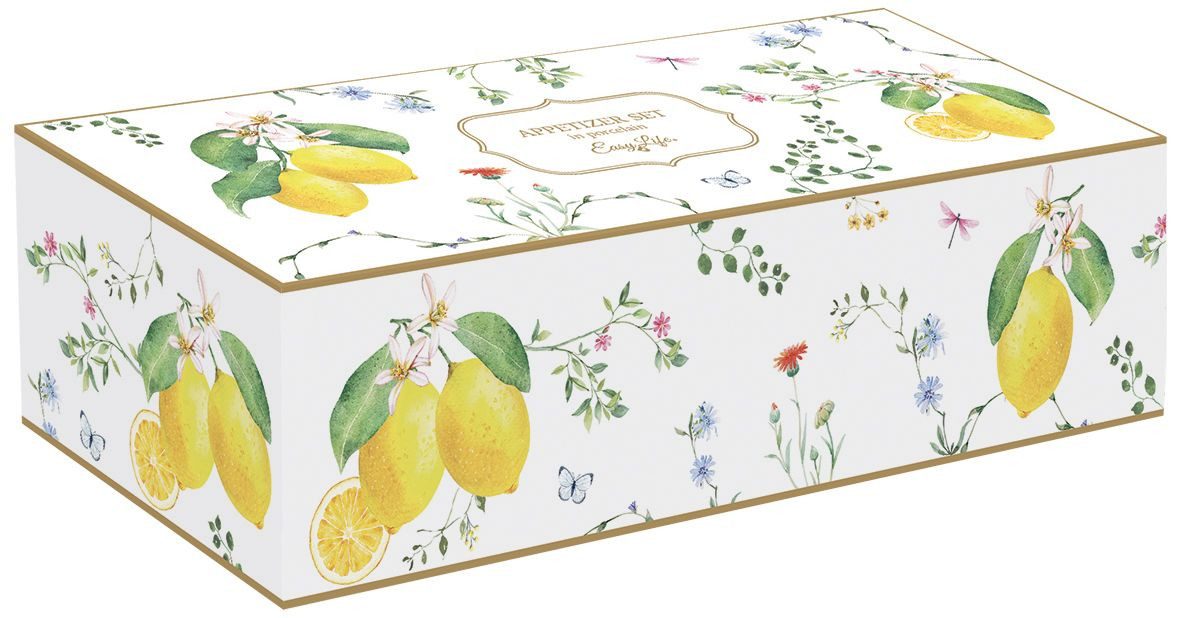 EasyLife Servierschale Fleurs et Citrons, Porzellan, Spülmaschinengeeignet, Mehrfarbig, Zitronen, H: 5cm