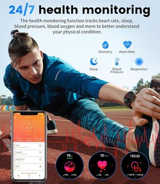 SIEMORL Smartwatch (1,43 Zoll, Android iOS), Herren mit Telefonfunktion 20 Sportmodi Wasserdicht Fitness Militäruhr