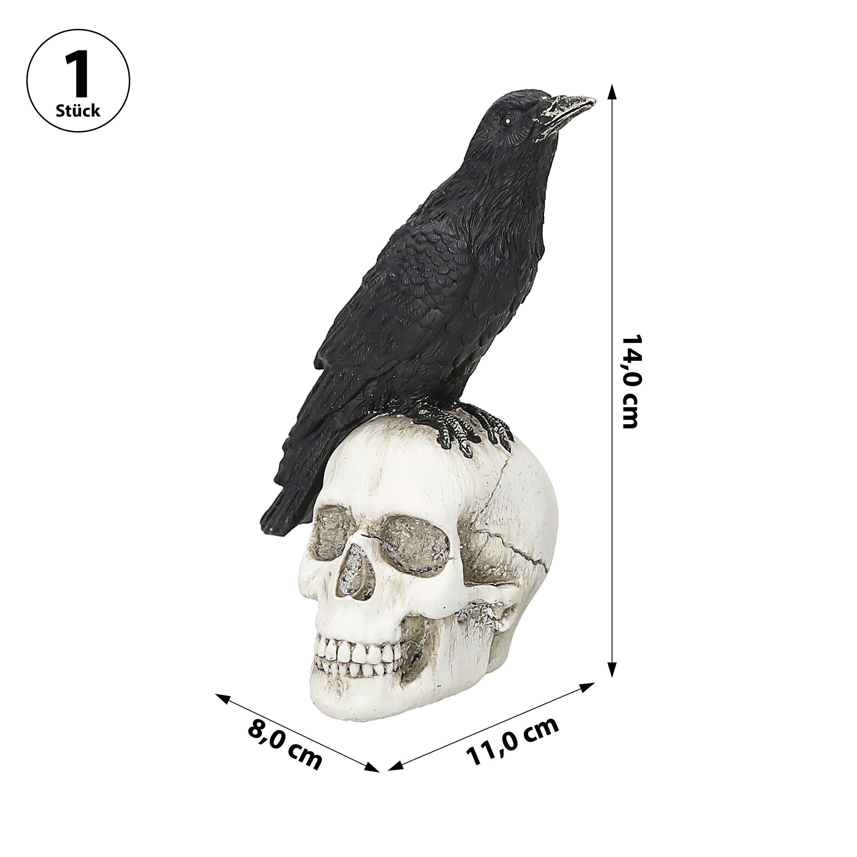 CEPEWA Dekofigur Rabe Totenschädel Polyresin 11x14x8cm Totenkopf Krähe Hall günstig online kaufen