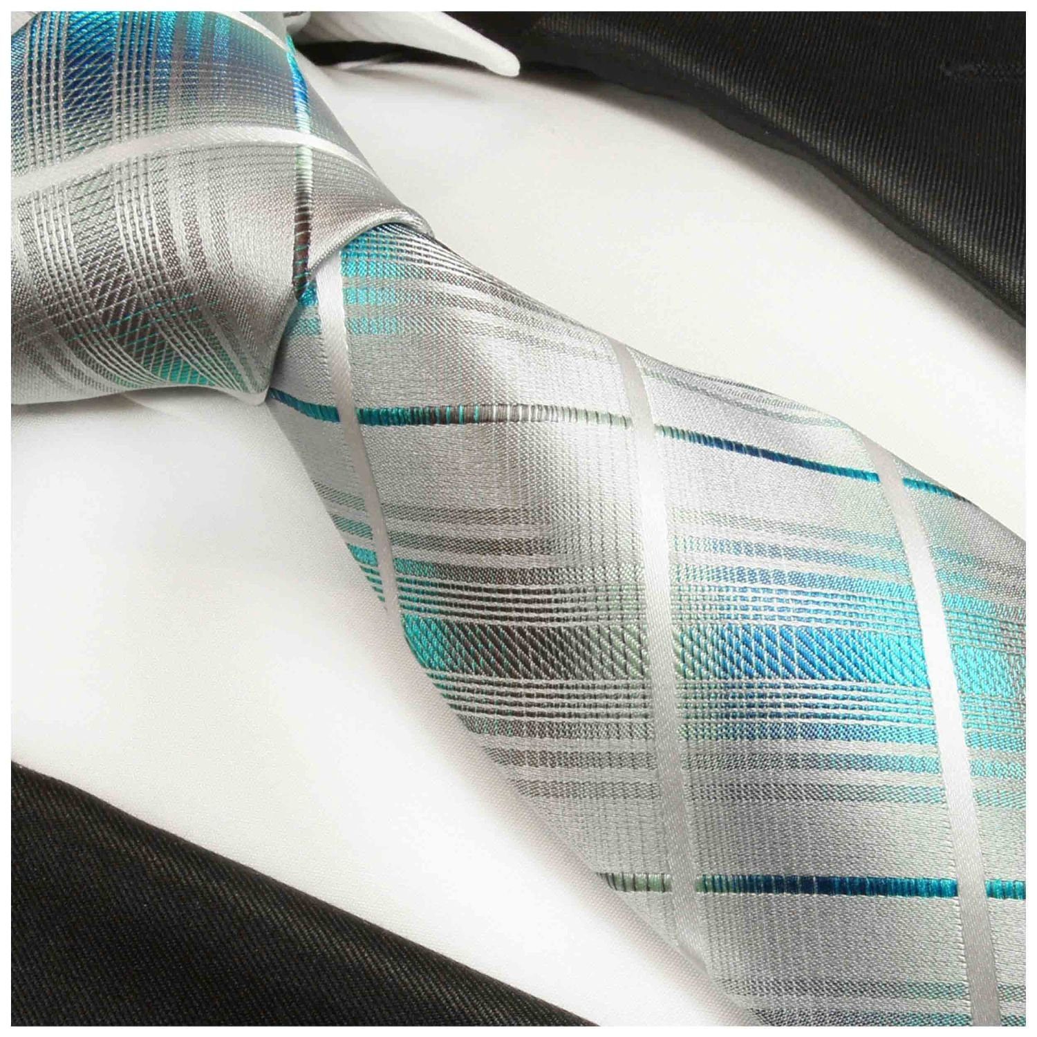türkis Malone 100% Designer grau modern 2027 Seidenkrawatte Paul Herren gestreift Schmal Seide Krawatte (6cm), Schlips