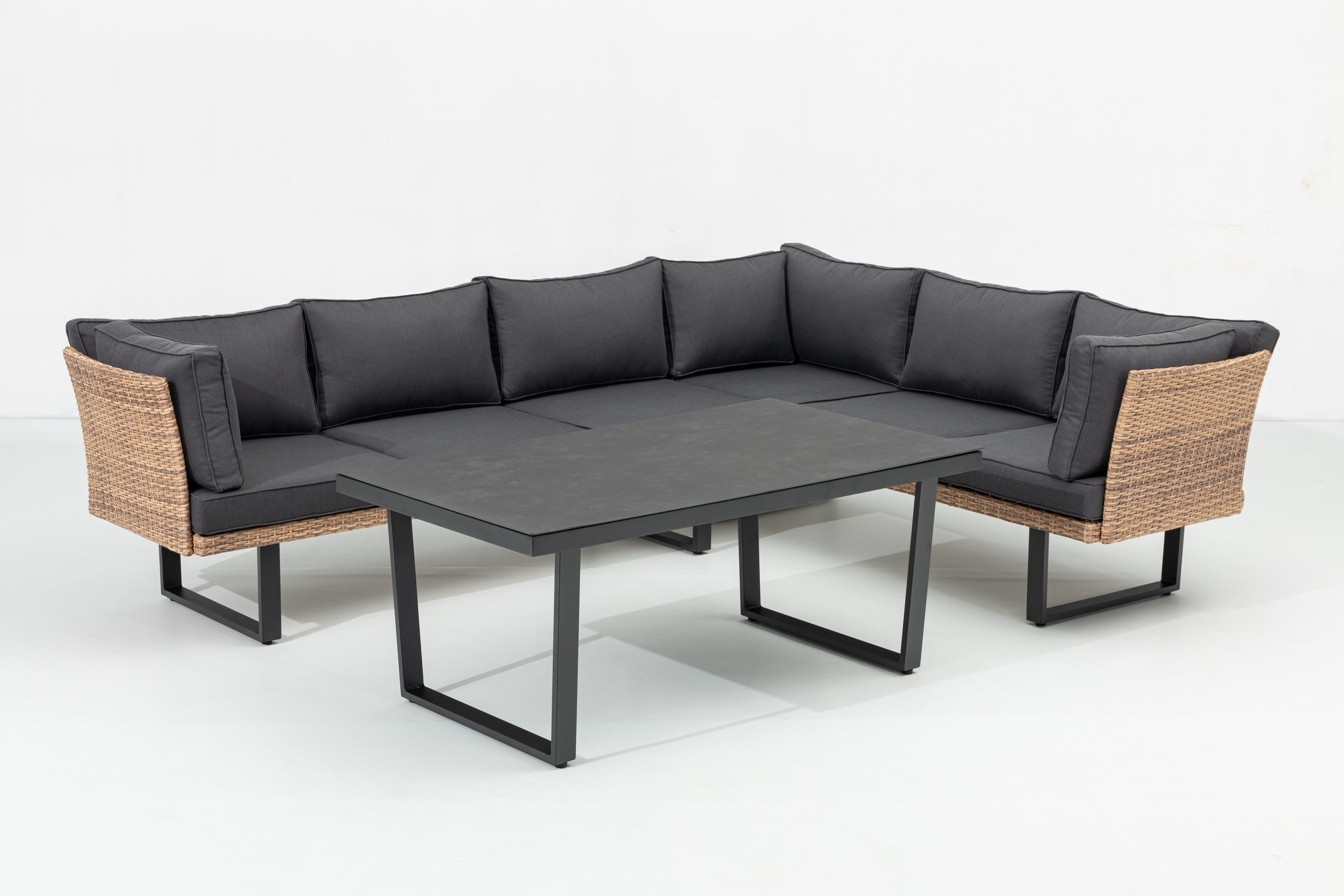 MANDALIKA Garden Gartenlounge-Set XXL Designer Alu / Polyrattan Dining Lounge Set Iguana