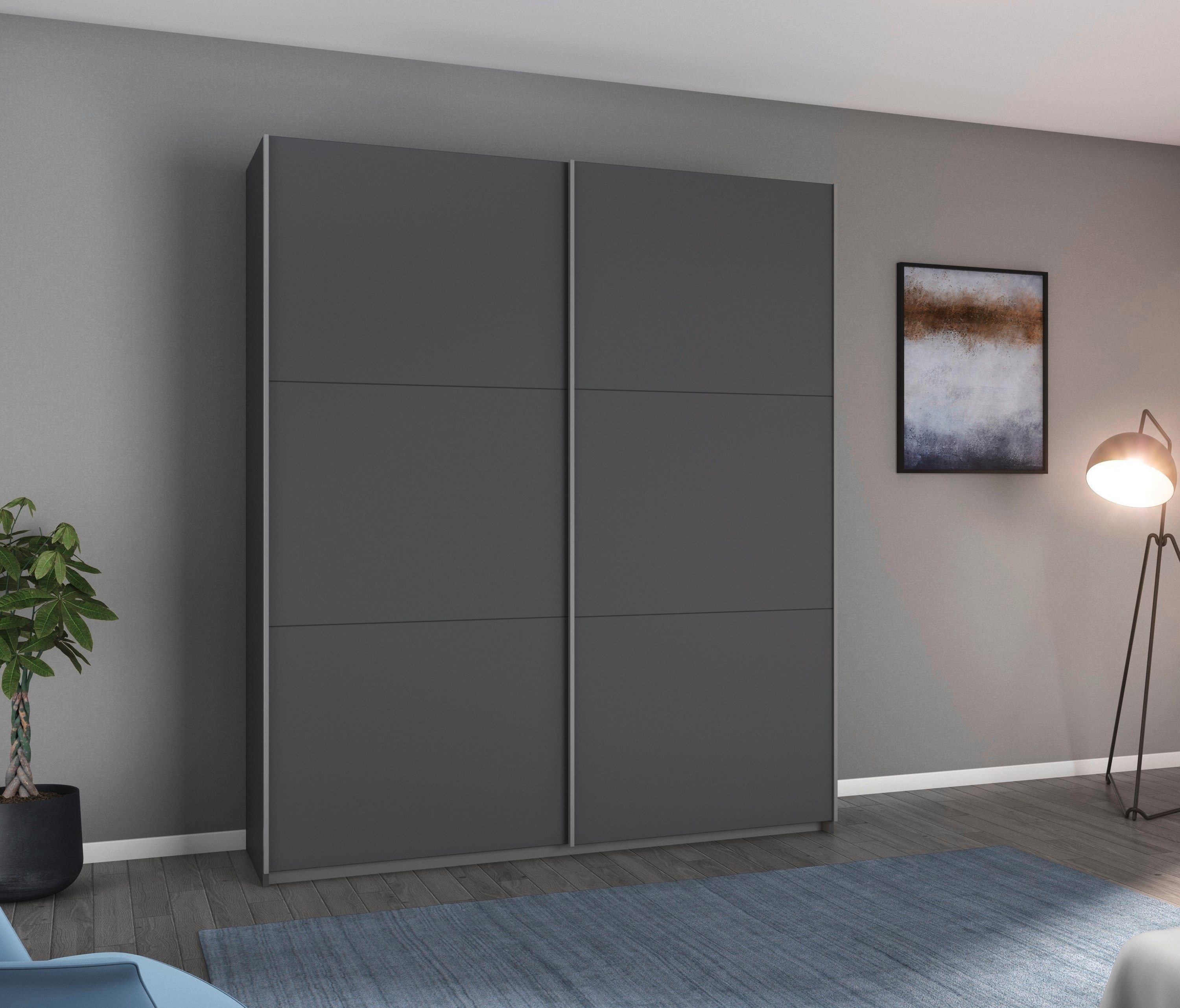 rauch Schwebetürenschrank AURELIO Kleiderschrank Garderobe (3 Ausstattungen BASIC/CLASSIC/PREMIUM (inkl. SOFT-CLOSE-FUNKTION) 3 verschiedene Ausstattungsvarianten Griffe aus Metall MADE IN GERMANY