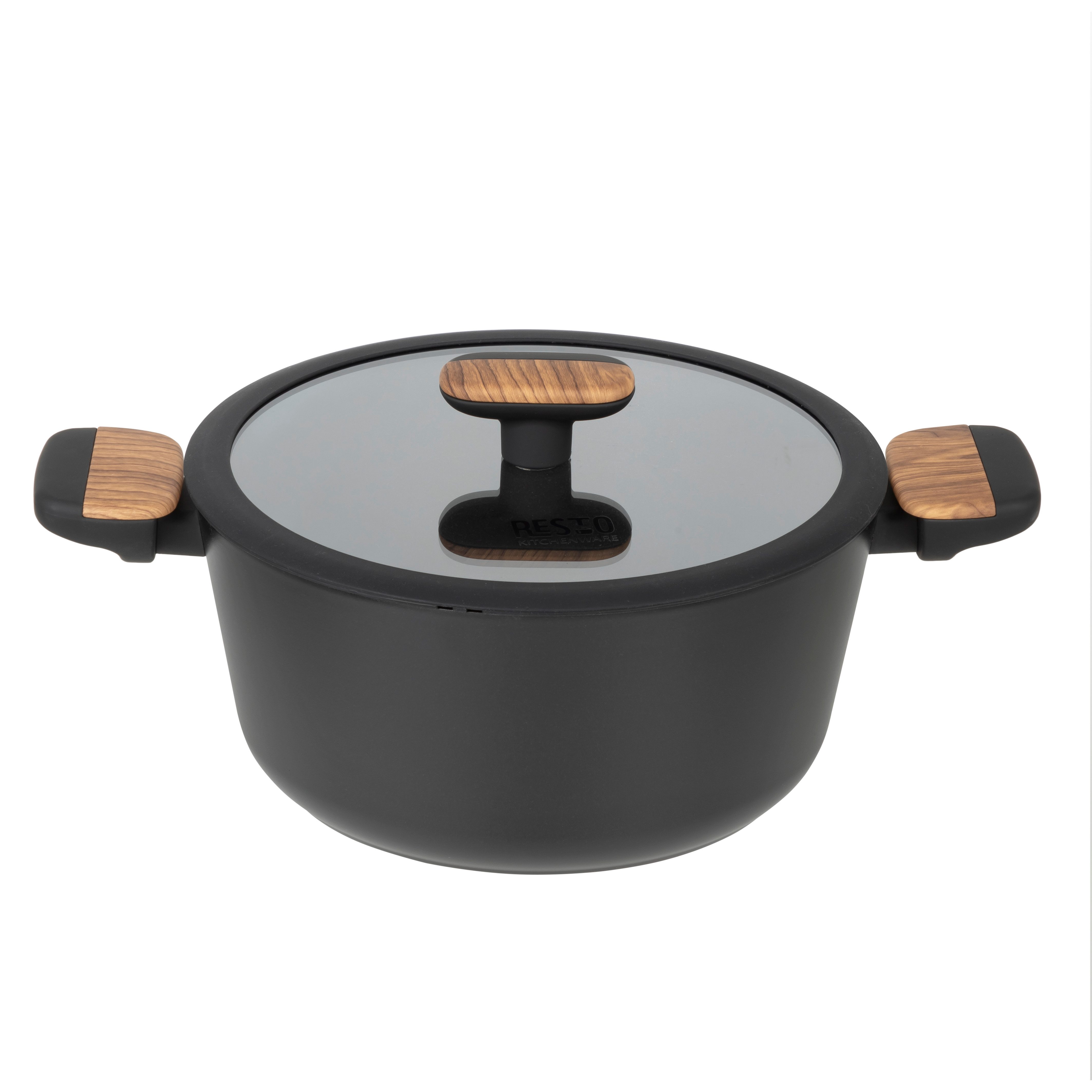 RESTO Kitchenware Kochtopf Mon, Bratentopf antihaftbeschichtet und spülmaschinenfest, Aluminium (2-tlg), mit Glasdeckel und stoßdämpfendem Silikonrand, im Geschenkkarton
