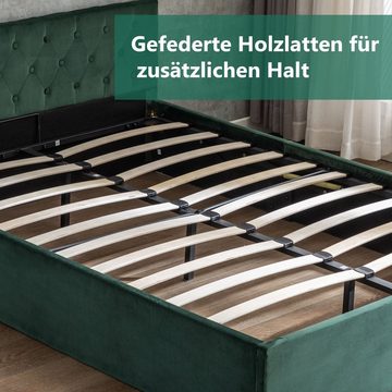 Ulife Polsterbett Grünes Stauraumbett, Funktionsbett, Doppelbett 140*200cm, klassischem Knopfdesign
