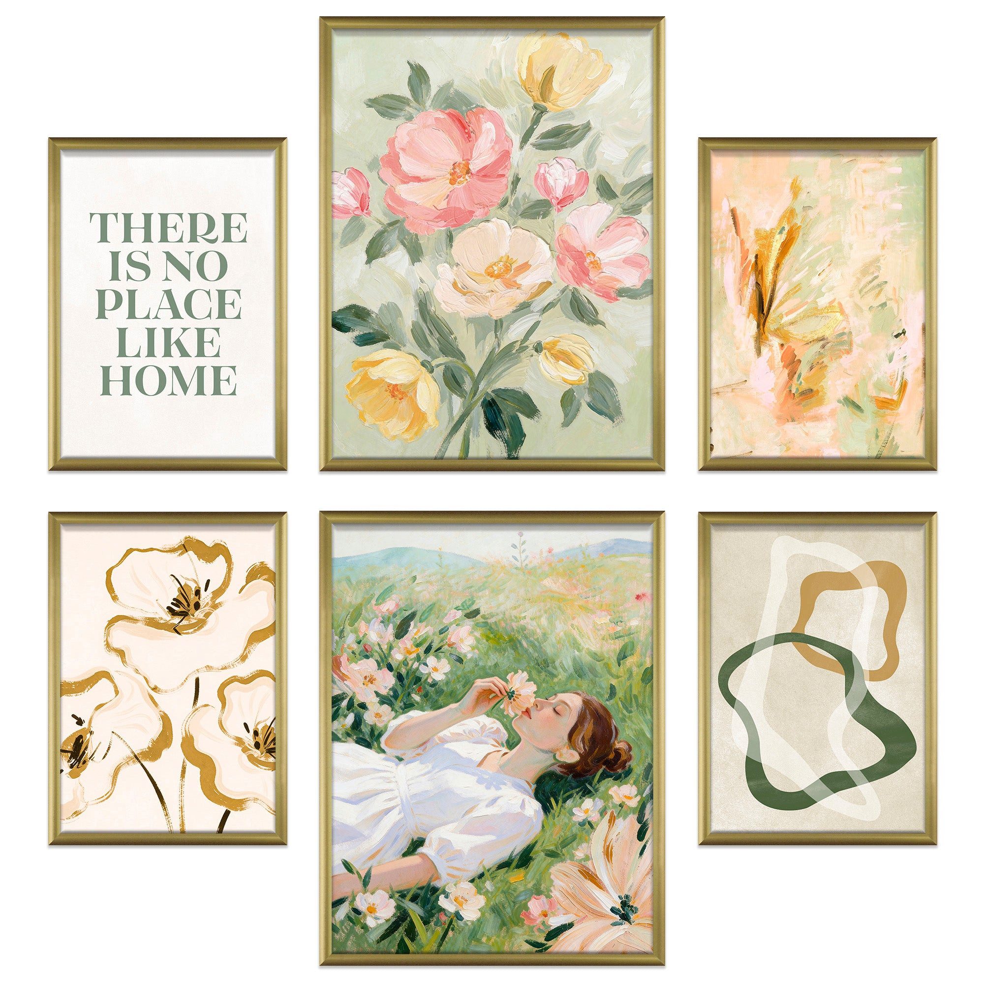 ARTFAVES Bilder-Collage Poster Set Abstract Green Art I mehrteilige Bilderwand I Wandbilder Ab, (Wandbilder modern, 6 St)