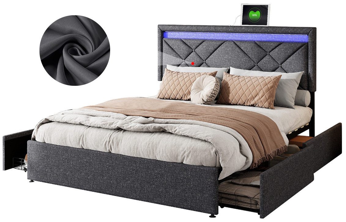 FUROKOY Polsterbett Polsterbett LED Jugendbett Stauraumbett günstig online kaufen