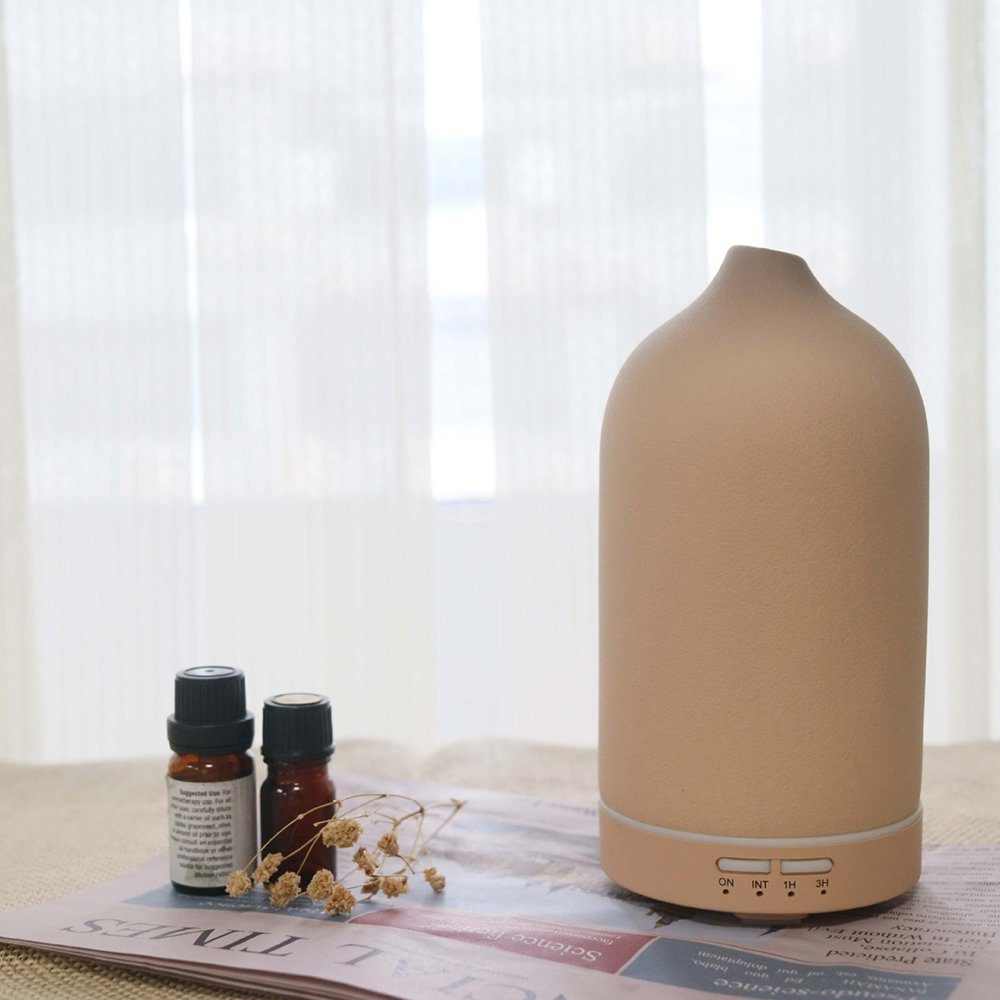 GelldG Luftbefeuchter Aroma Diffuser, Keramik Diffusor für Ätherische Öle braun