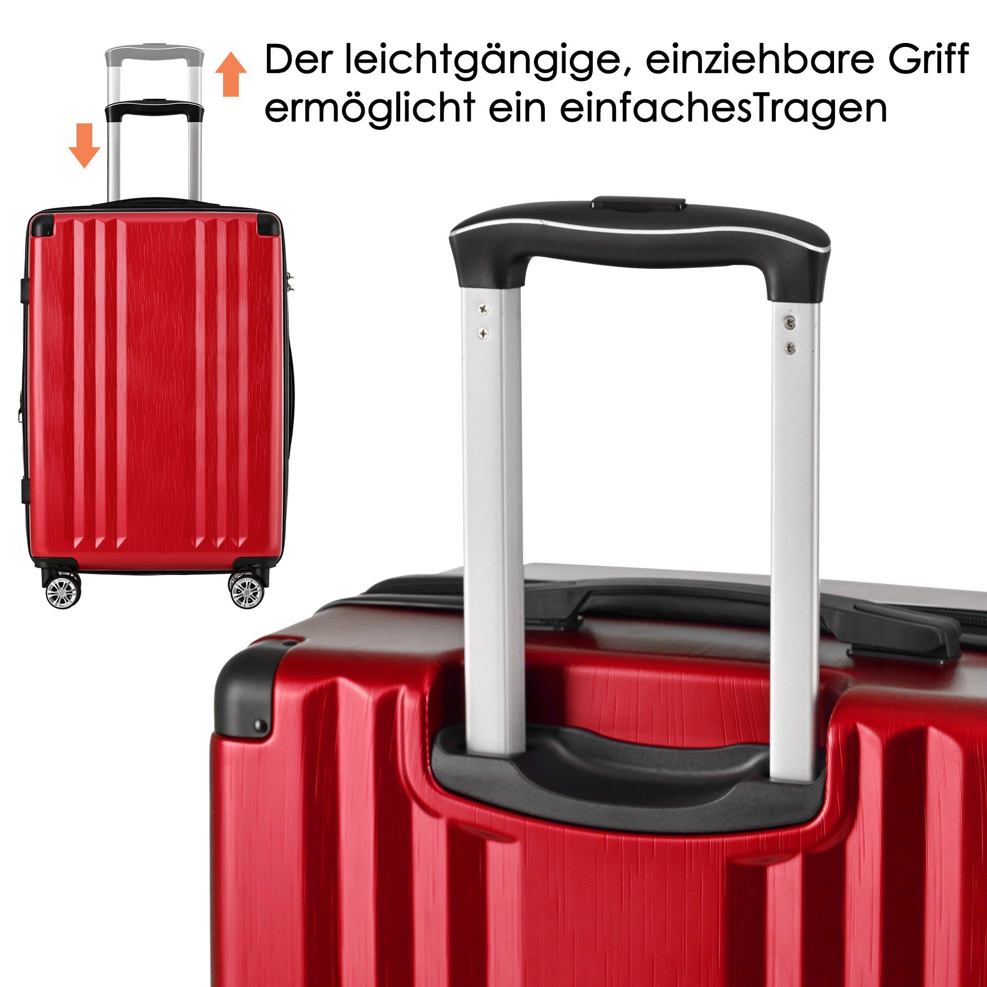 Hartschalen-Trolley, Flieks Hartschalenkoffer Reisekoffer Rot Trolley Koffer Handgepäcktrolley klein 4 Rollen,