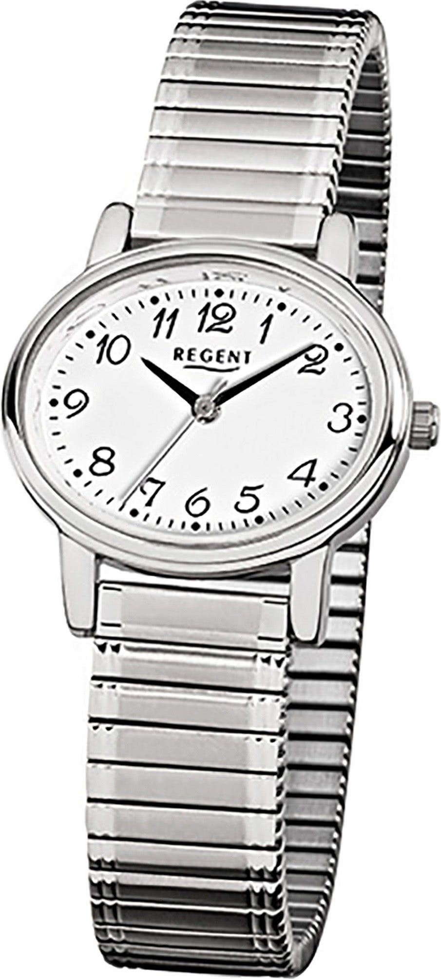 Regent Quarzuhr Regent Stahl Damen Uhr F-891 Quarzuhr, Damenuhr mit Edelstahlarmband, ovales Gehäuse, klein (ca. 30x25mm), El