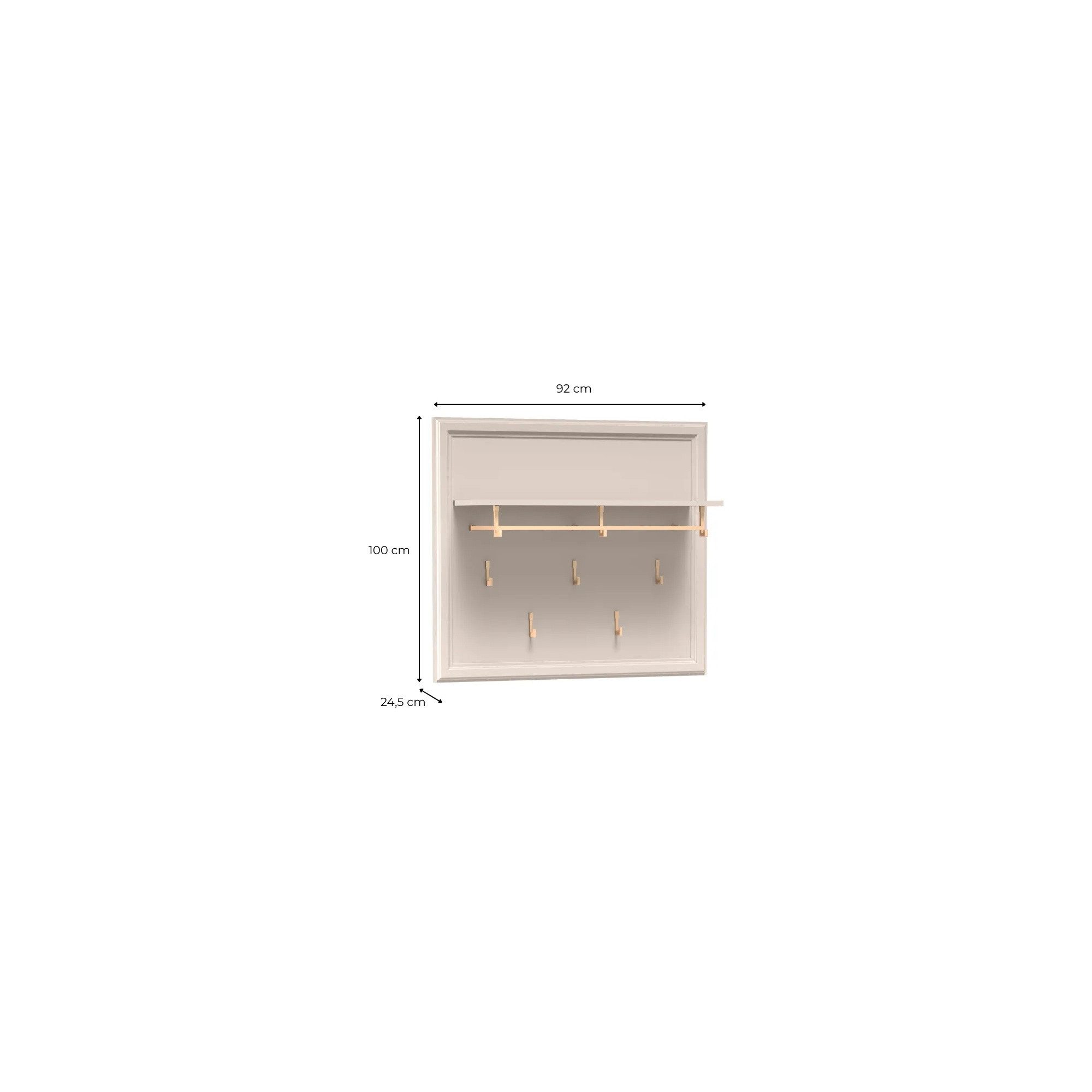 Raumhirsch Furniture Wandgarderobe Kleiderhakenleiste, Garderobenhaken, Flurgarderobe (Maße: 92 x 24,5 x 100 cm (Kleiderstange, 5 Haken, Ablage), dekorative MDF-Rahmung, Wandmontage, platzsparendes Design