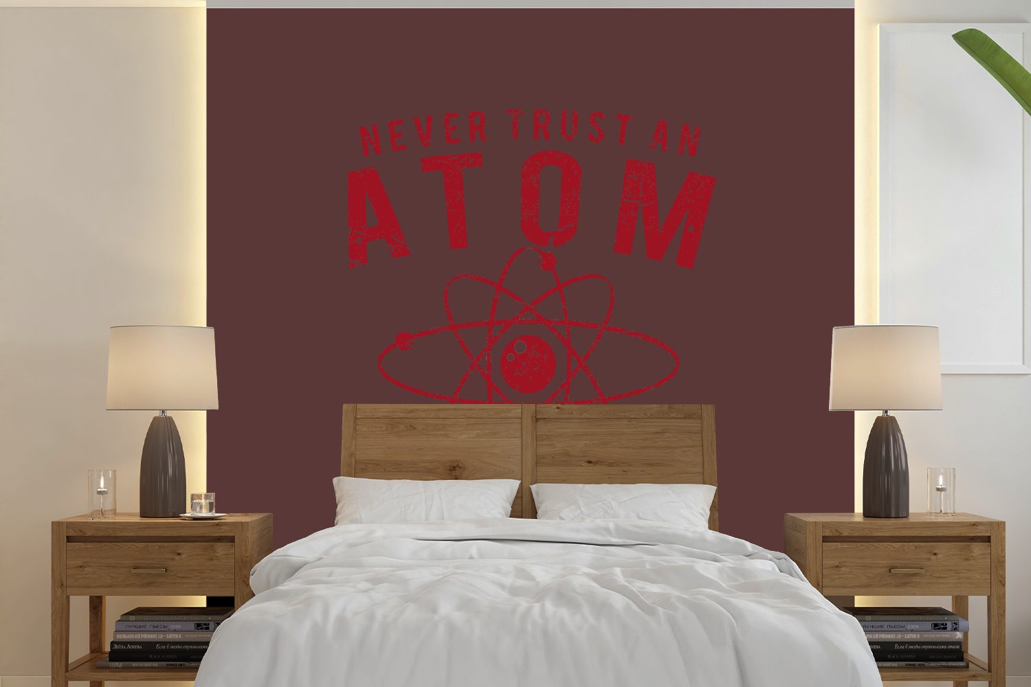 MuchoWow Fototapete Atome - Vintage - Rot, Matt, bedruckt, (5 St), Vinyl Tapete für Wohnzimmer oder Schlafzimmer, Wandtapete