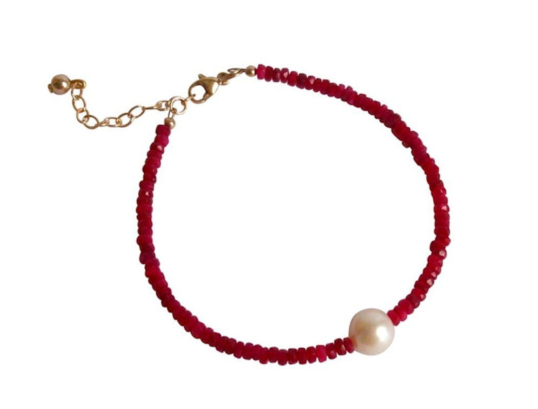 Damen Schmuck Gemshine Perlenarmband Rubinen und weiße Zuchtperle, Made in Germany