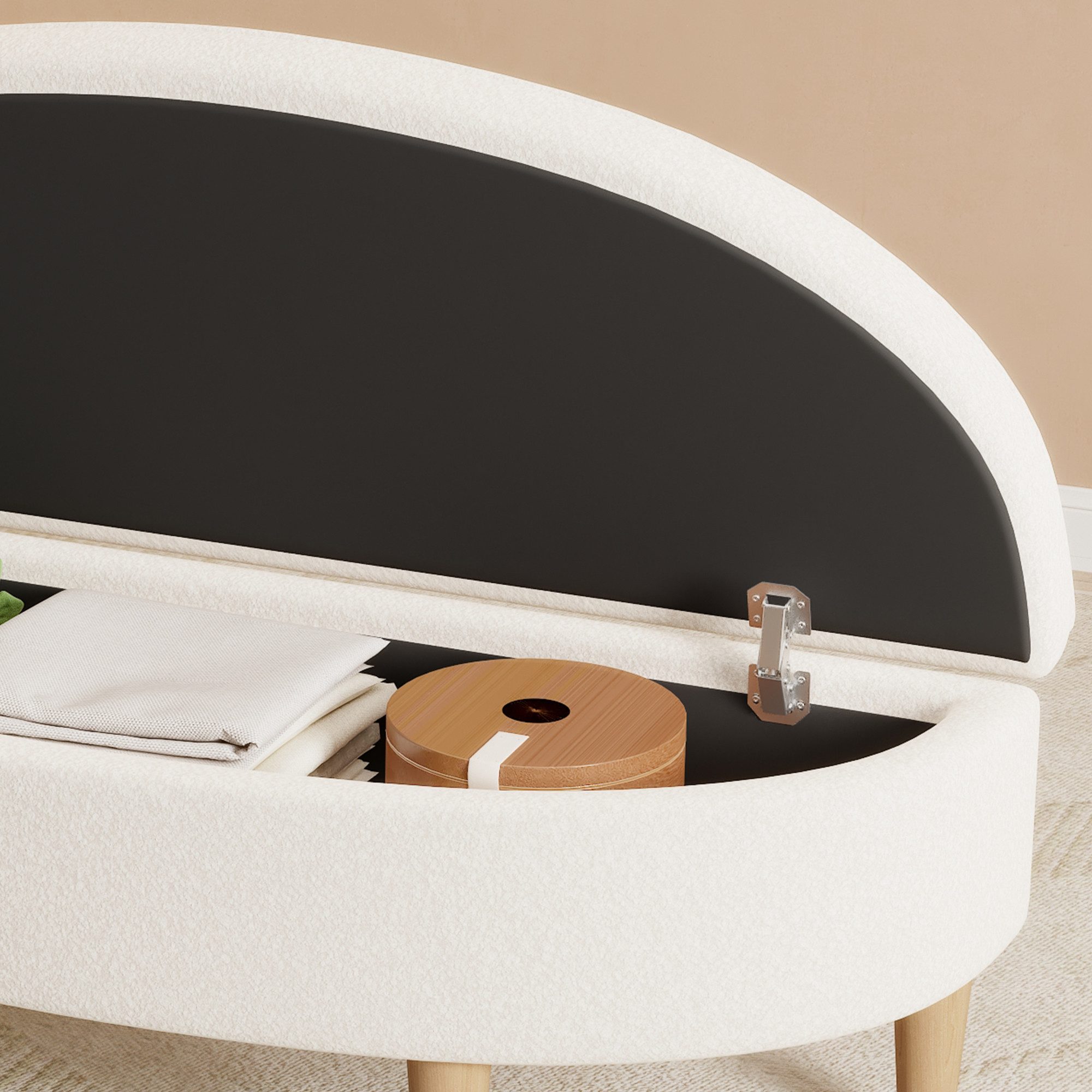 i@home Polsterbank Bettbanke, Betthocker, Esszimmerbänke mit Stauraum, Halbkreisförmige Hockerfläche, Vliesimitat
