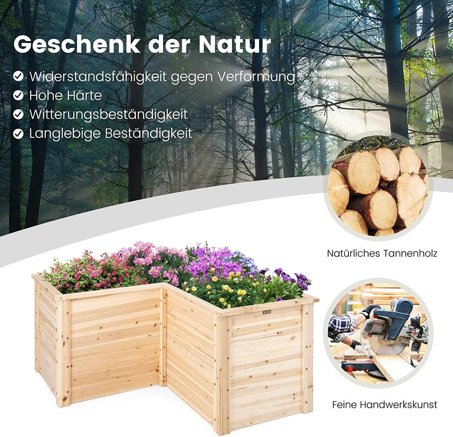 KOMFOTTEU Hochbeet Gartenbeet, L-förmiges Pflanzenkasten mit offenem Boden