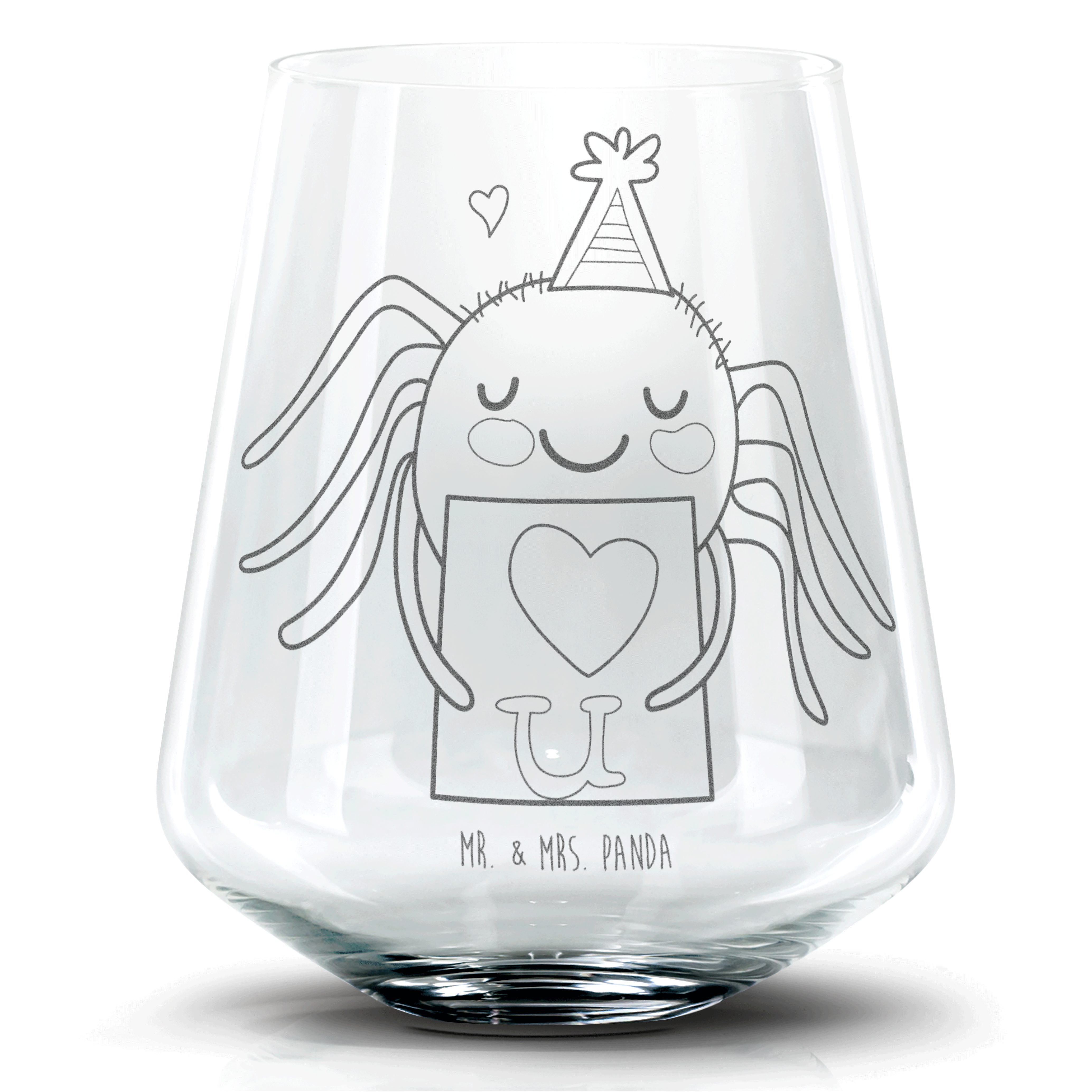 Mr. & Mrs. Panda Cocktailglas Spinne Agathe Brief - Transparent - Geschenk, Heiratsantrag, Cocktail, Premium Glas, Zauberhafte Gravuren