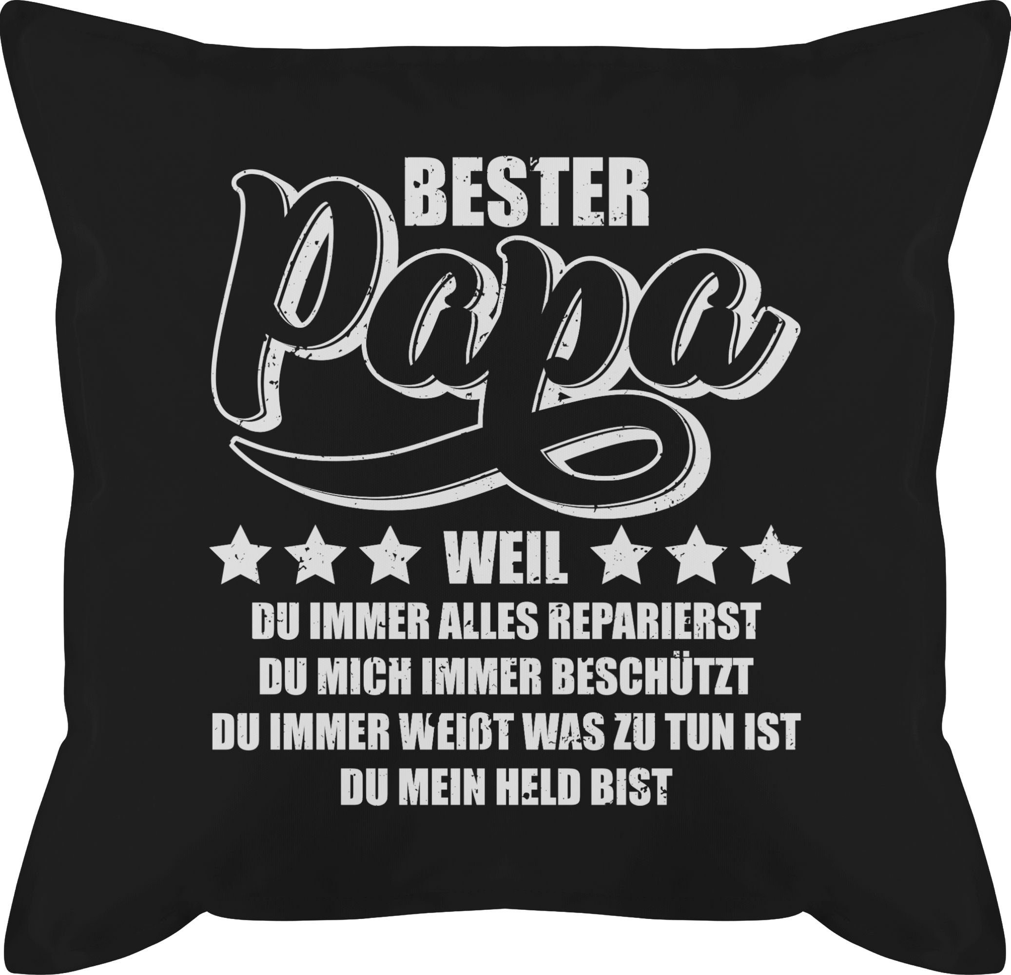 Shirtracer Dekokissen Bester Papa weil du mein Held bist - weiß, Vatertagsgeschenk Kissen 2 Schwarz